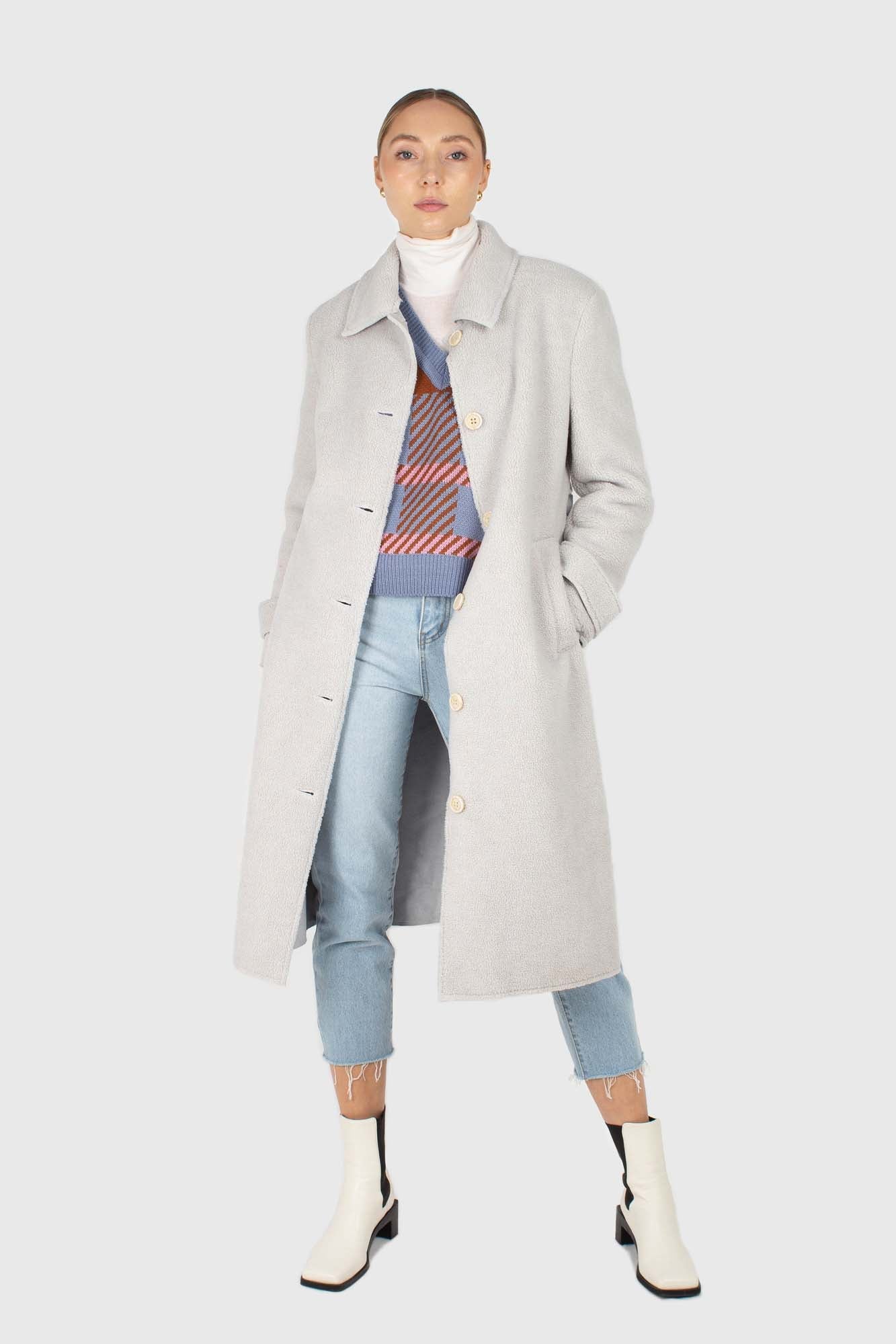 Light blue vegan mustang belted long coat_2