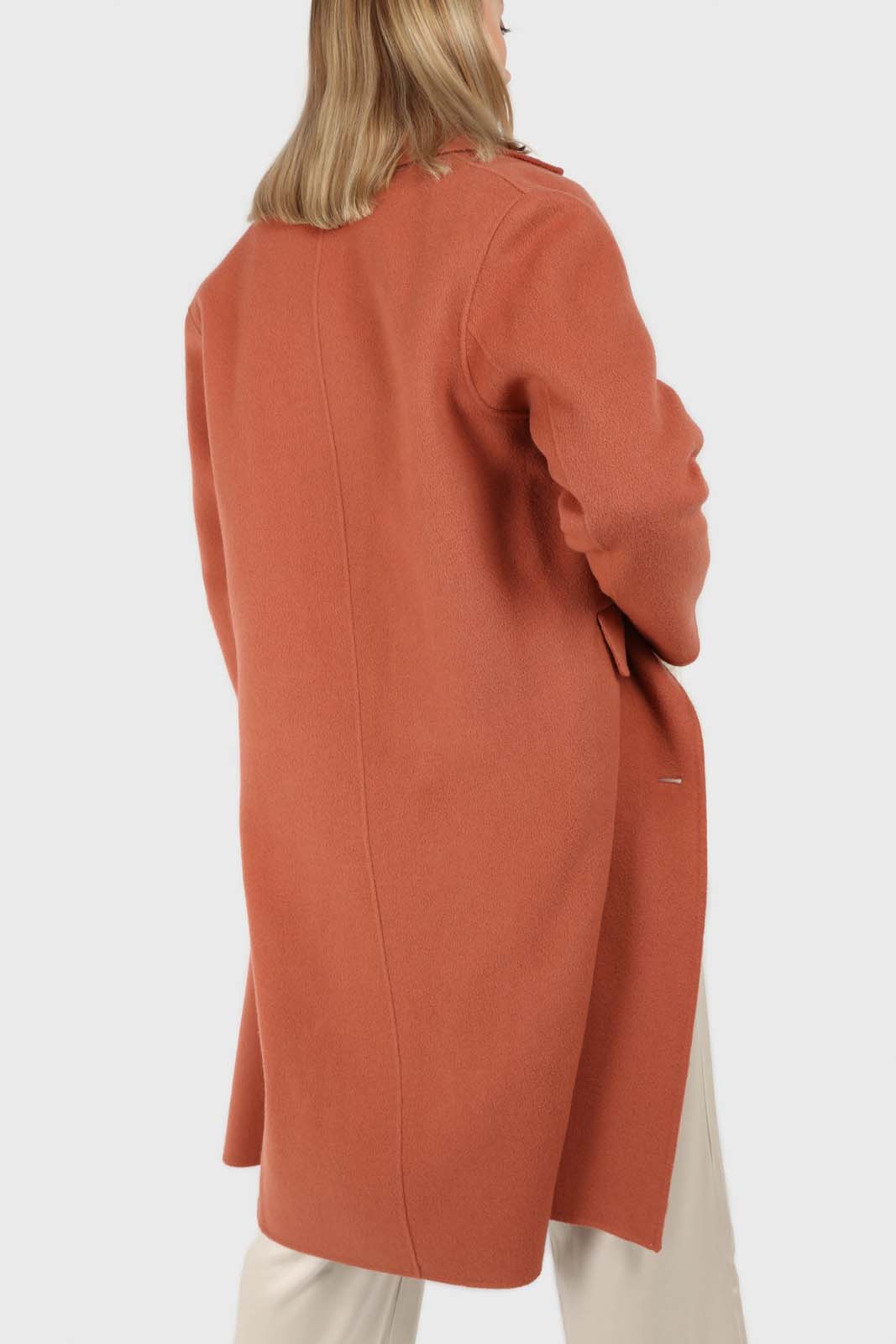 Dusty orange double breasted handmade wool coat_4