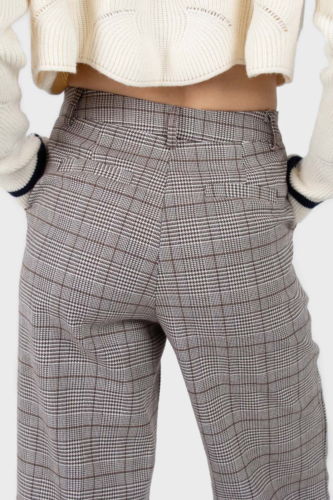Brown checked turnup wool trousers_4