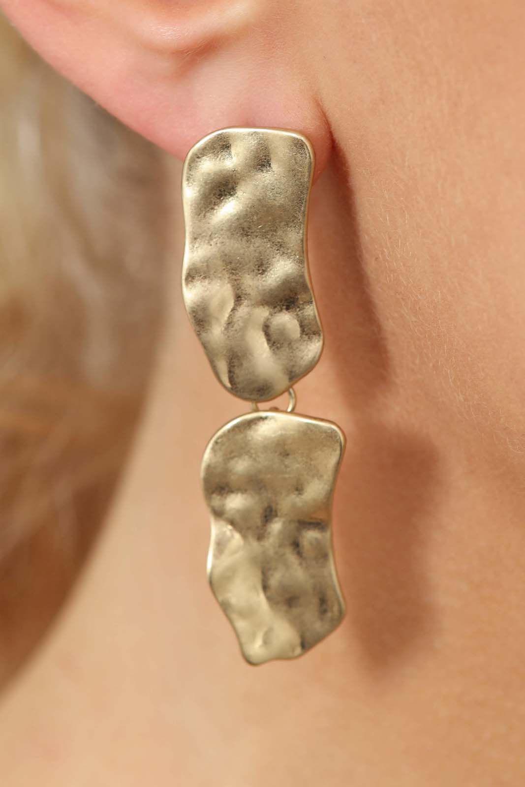 Gold hammered large square drop earrings_3