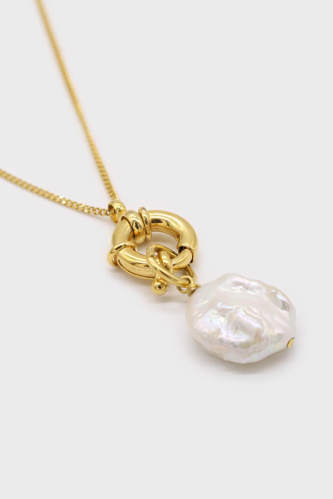 Charm necklace - Gold circle genuine pearl pendant - 70cm_1