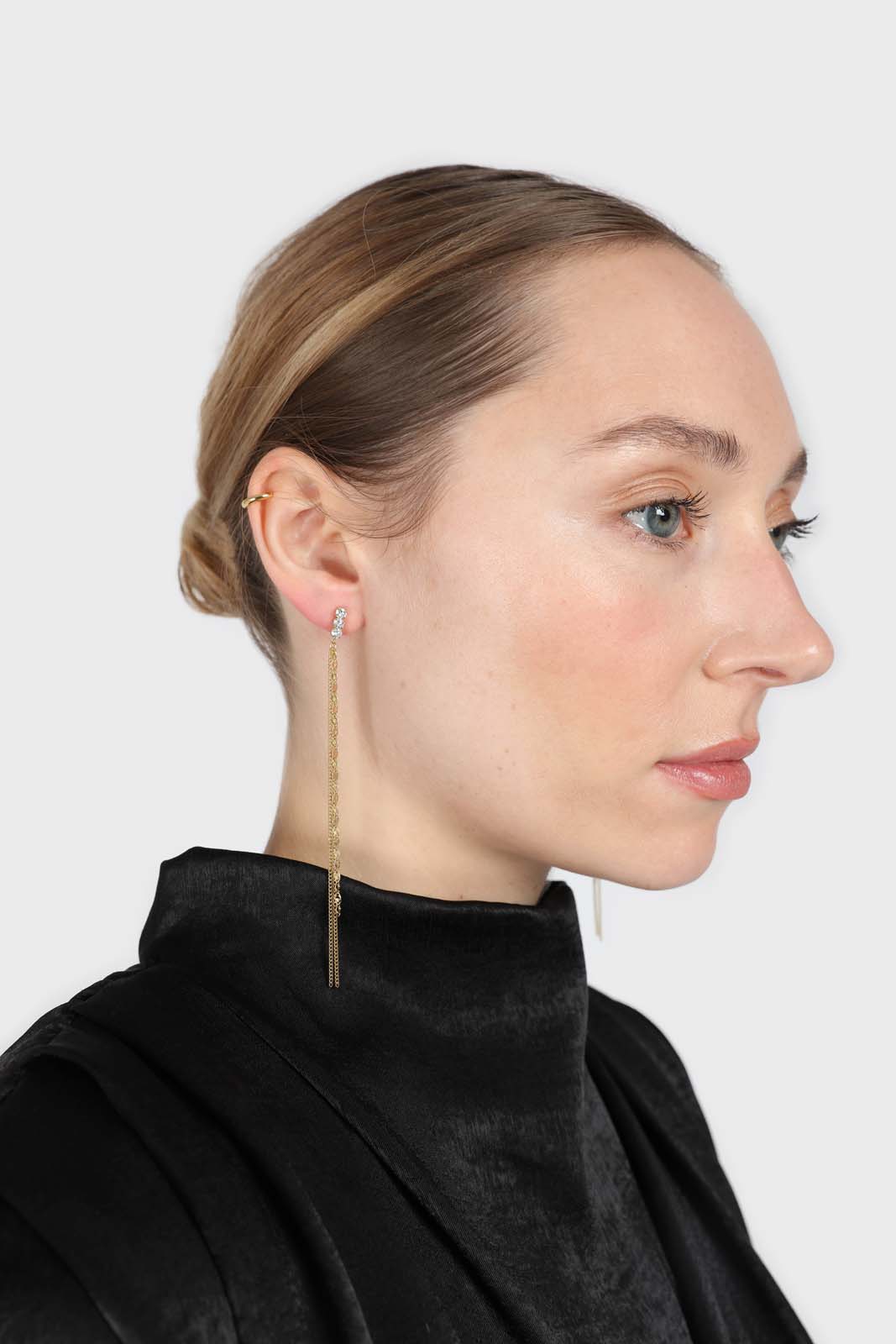 Cubic zirconia long gold chain drop earrings_4