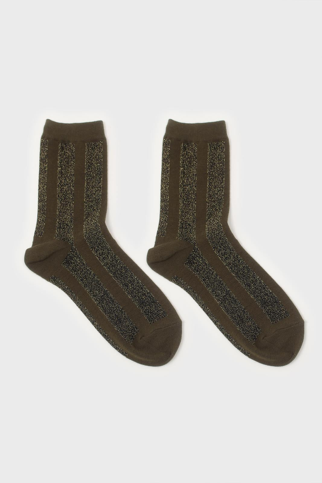 Khaki and gold glitter vertical striped socks_4