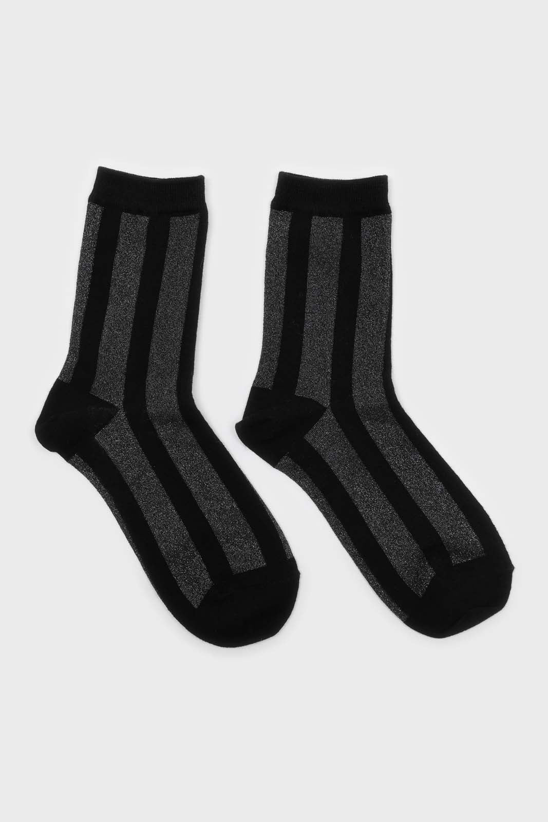 Black and silver glitter vertical striped socks_4