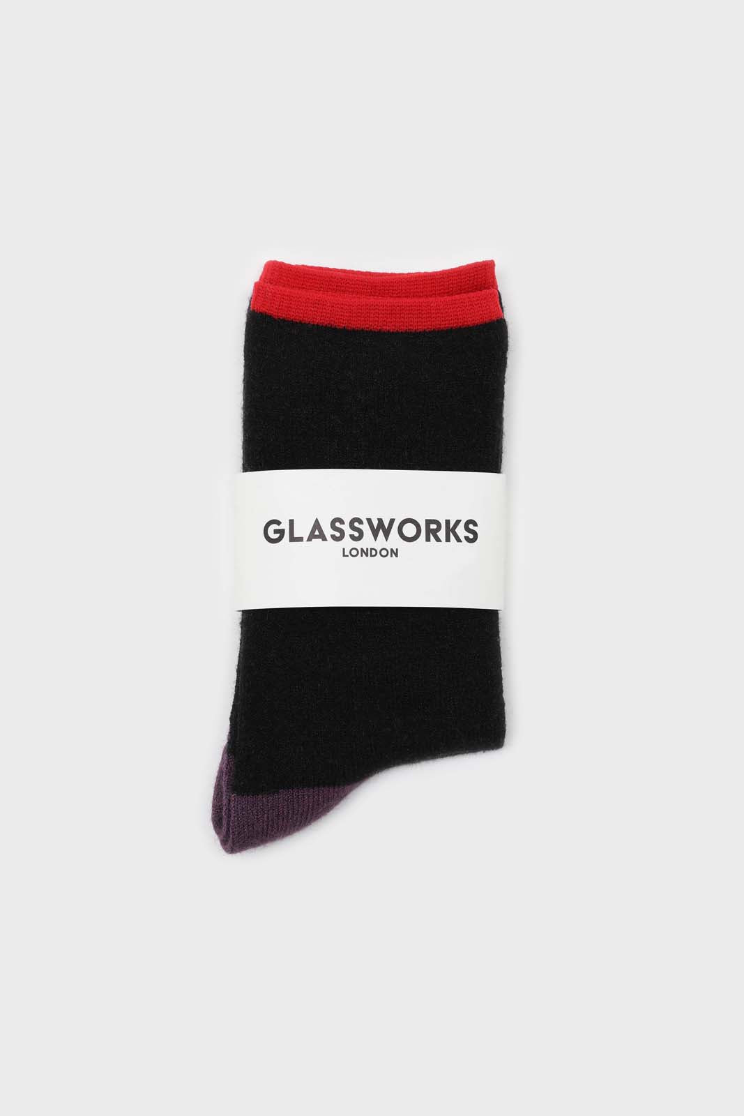 Black and violet colorblock fleck long socks_2
