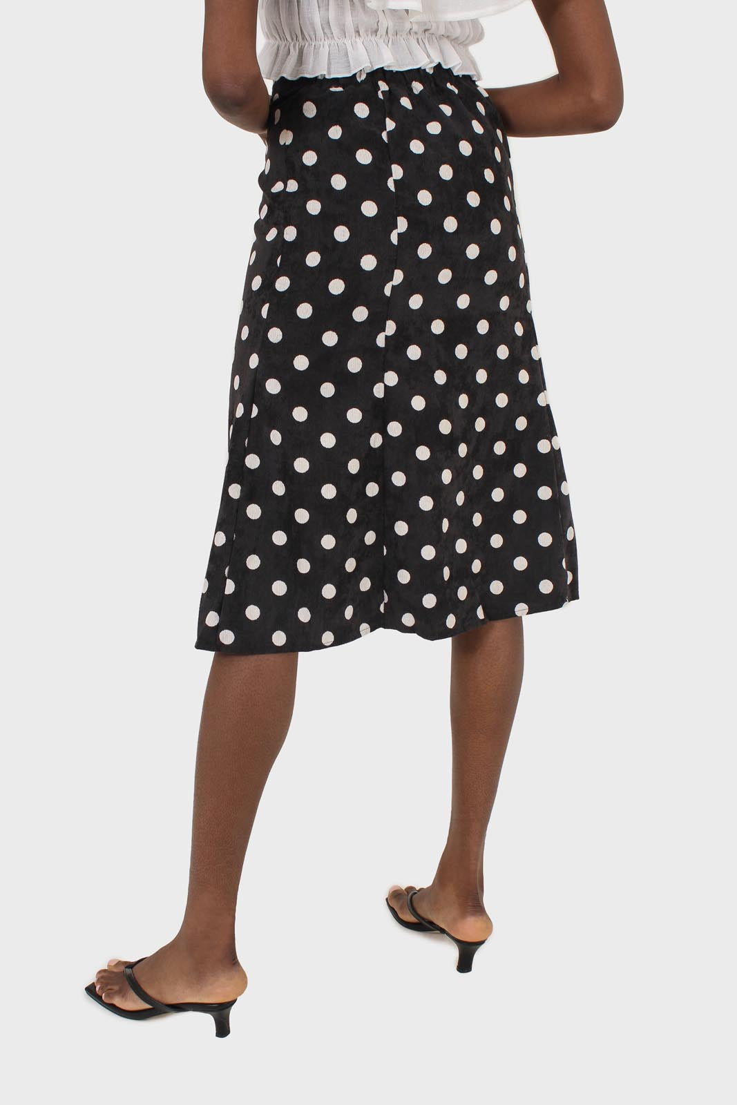 Black and white polka dots flare midi skirt_4