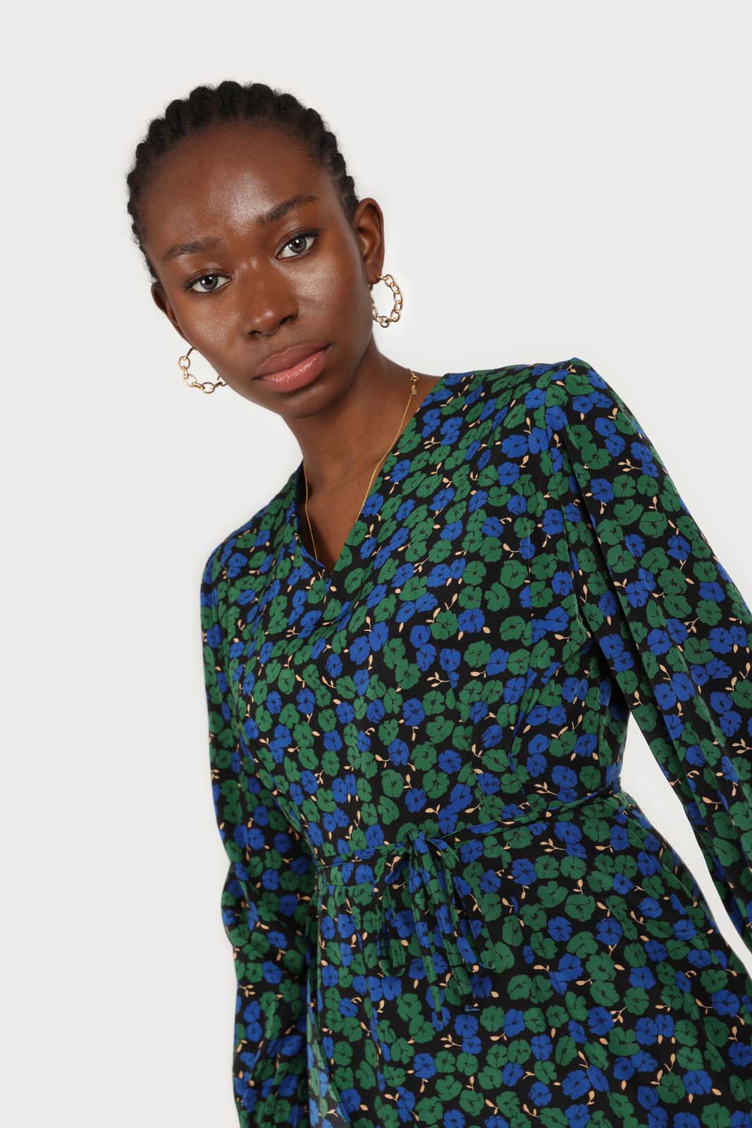 Green and teal floral wrap style maxi dress_5