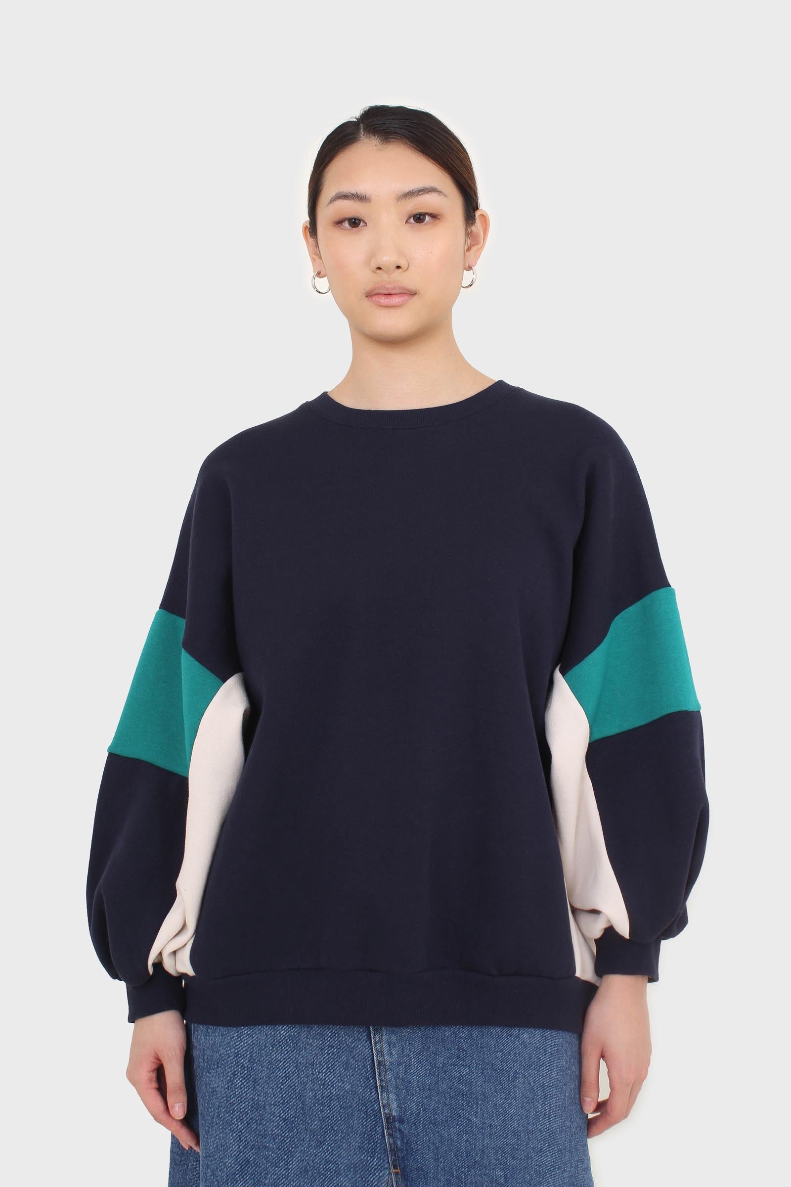 Navy and teal color block oversized sweatshirt_1