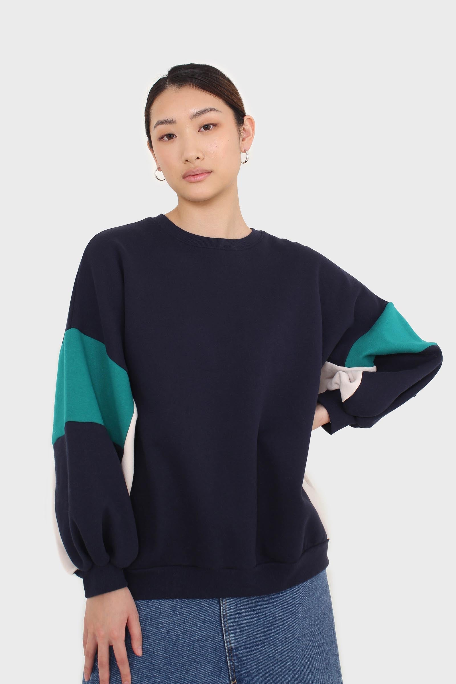 Navy and teal color block oversized sweatshirt_6
