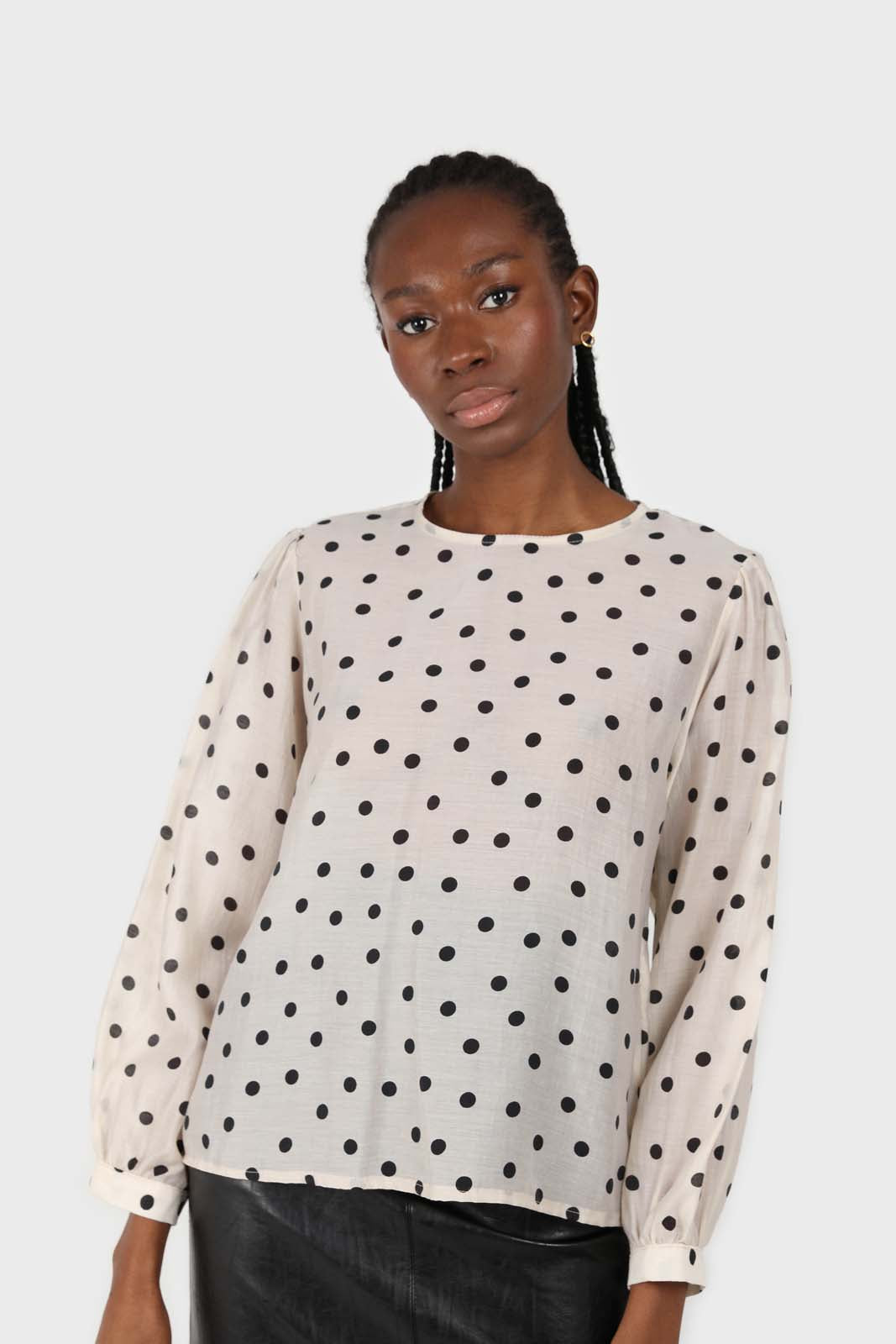Ivory and black polka dots semi sheer blouse_2