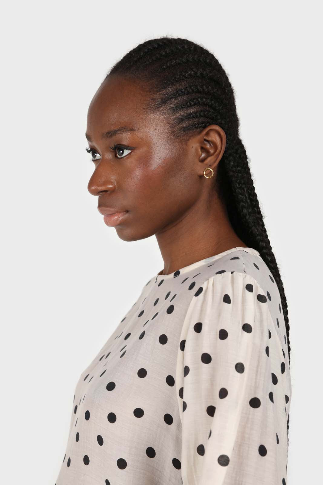 Ivory and black polka dots semi sheer blouse_5