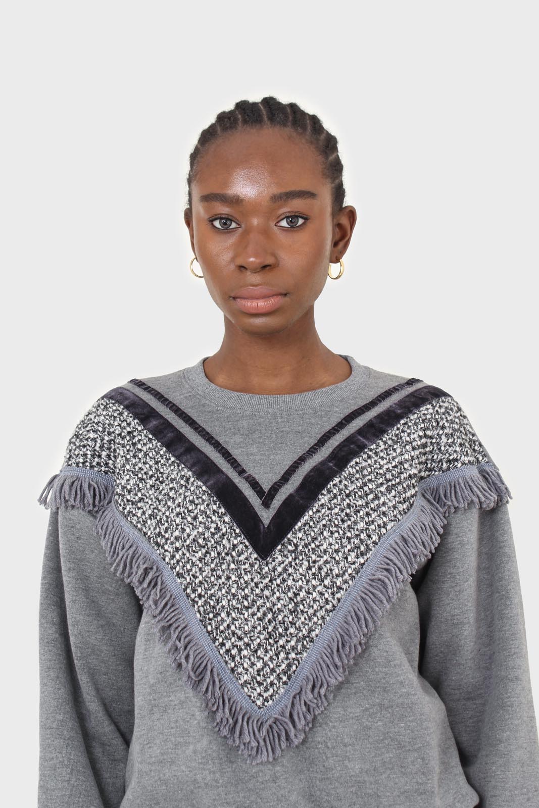 Grey V tweed fringe sweatshirt_3
