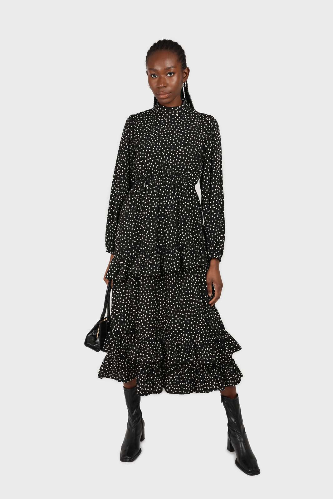 Black and ivory dot print maxi dress_1