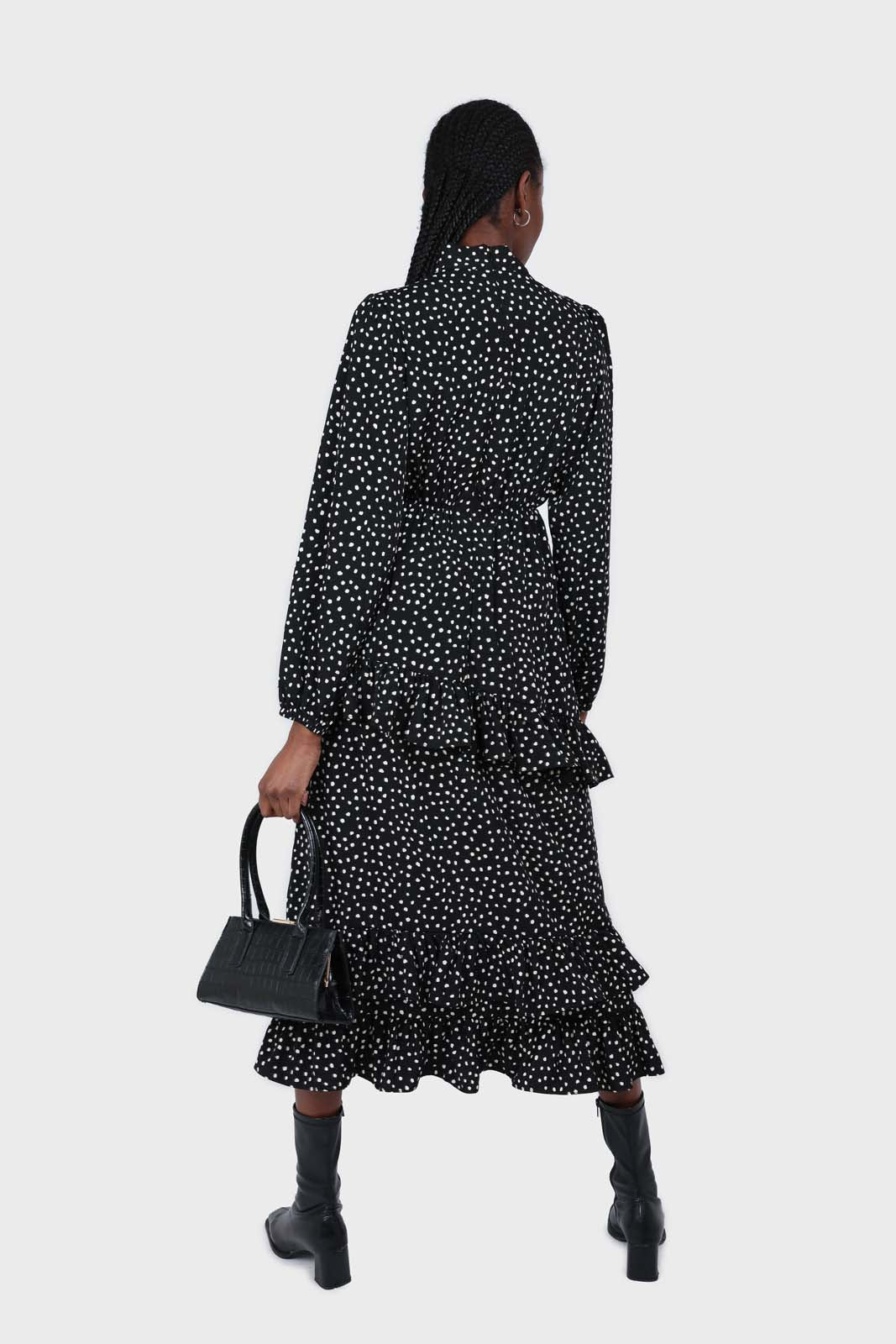 Black and ivory dot print maxi dress_5