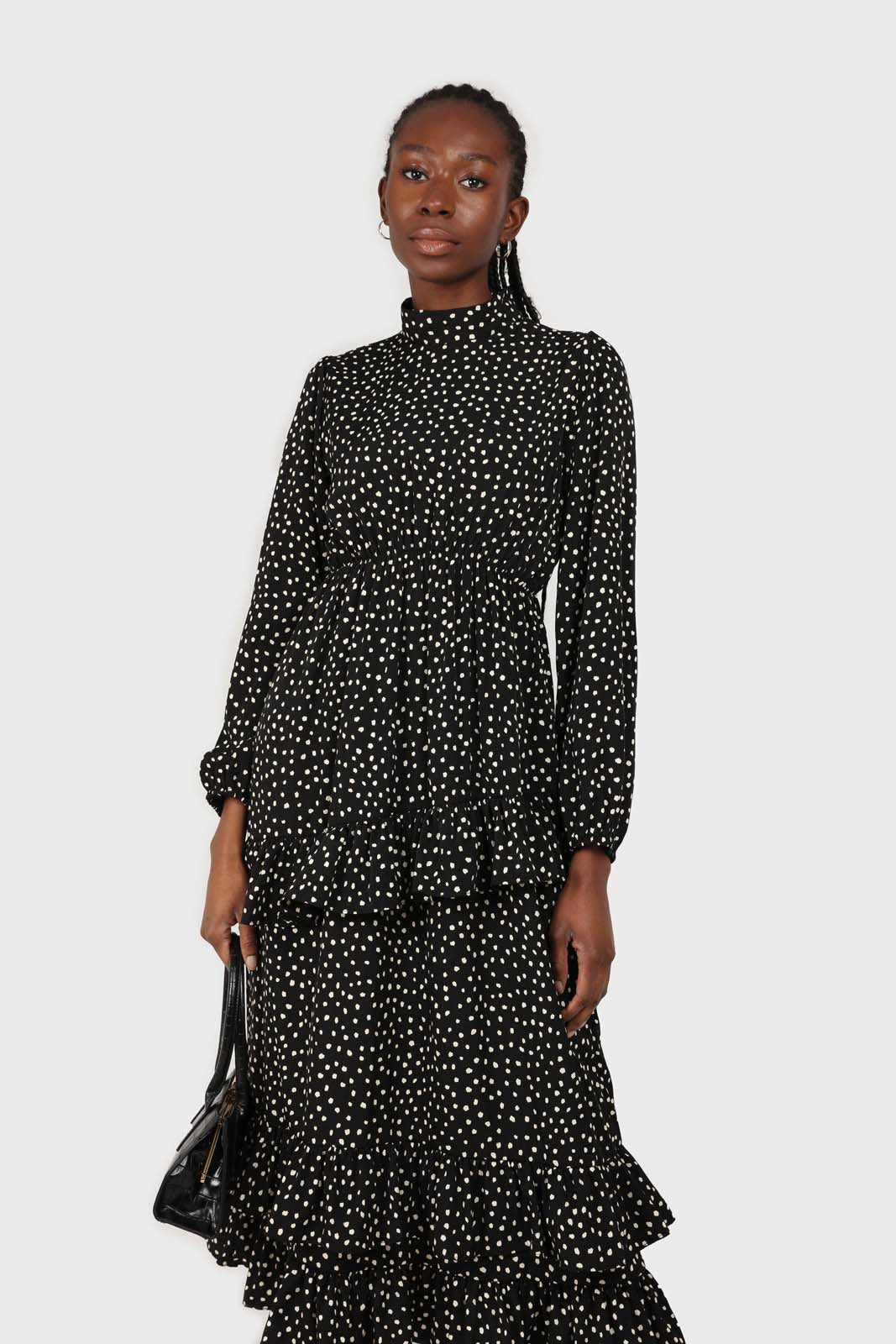 Black and ivory dot print maxi dress_6