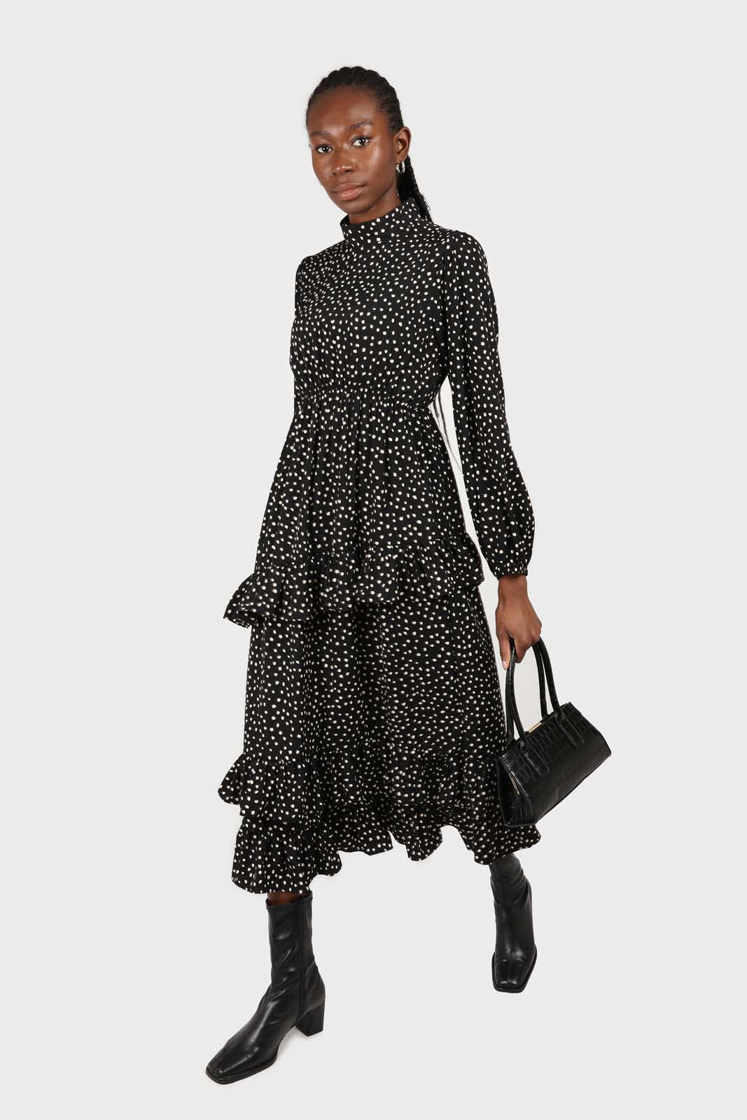 Black and ivory dot print maxi dress_4