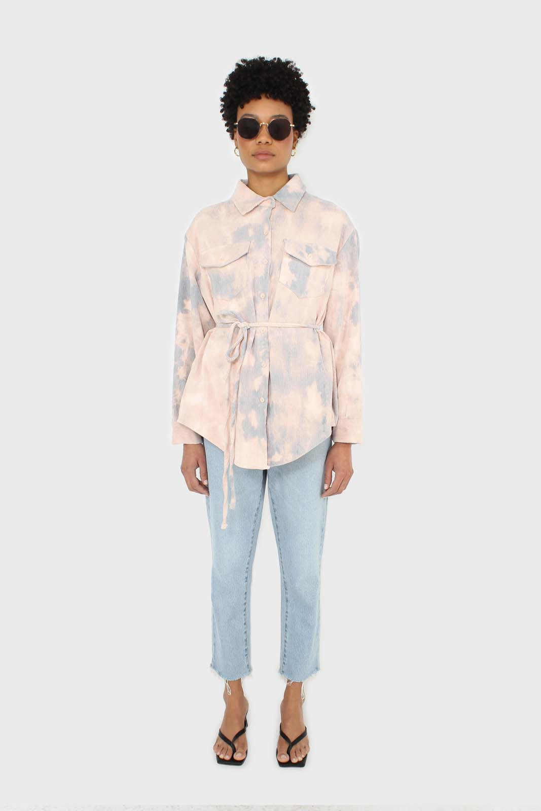 Pale pink and blue tie dye tie waist shirt jacket_3