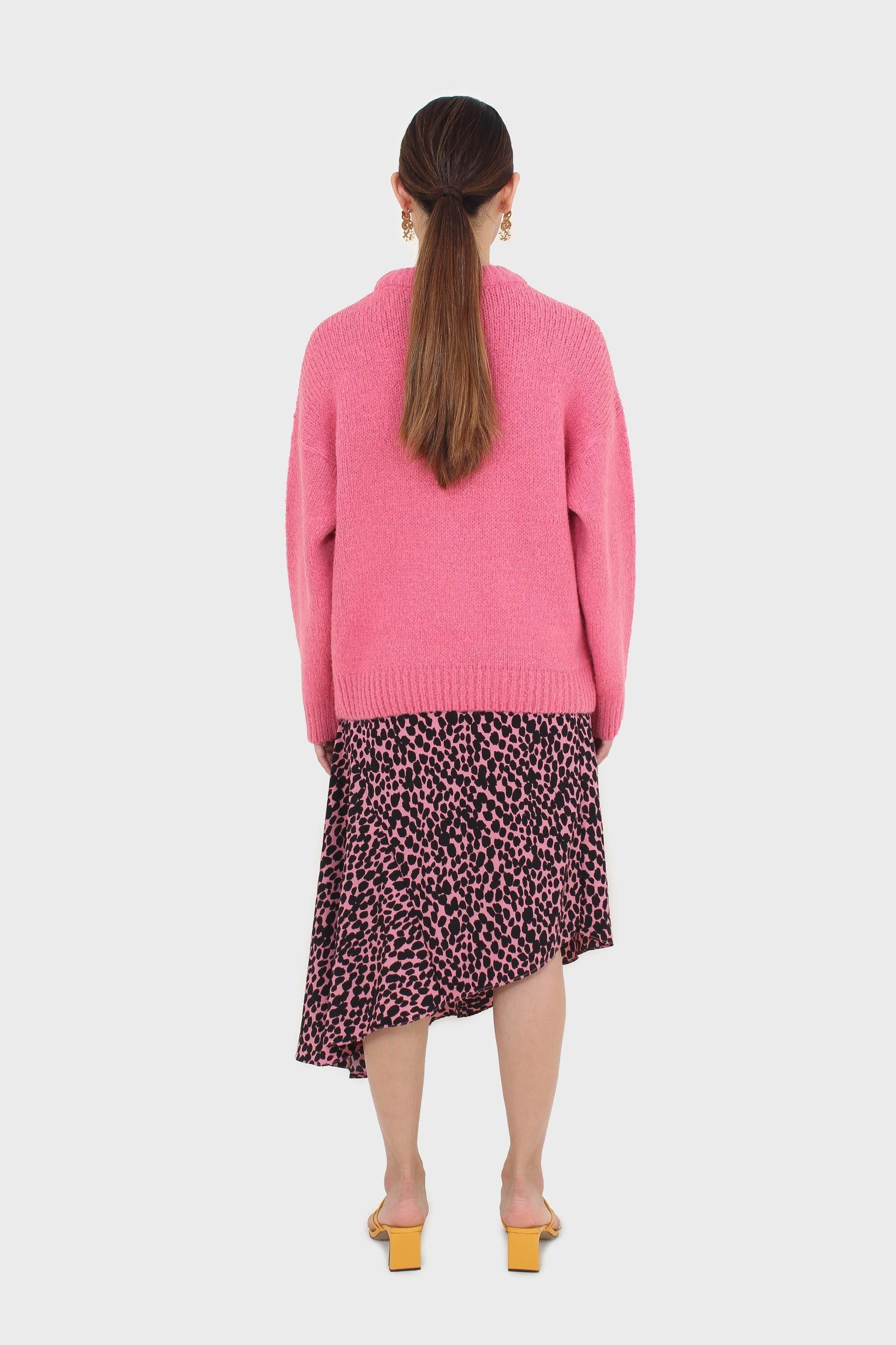 Pink and black animal print asymmetric hem skirt_4