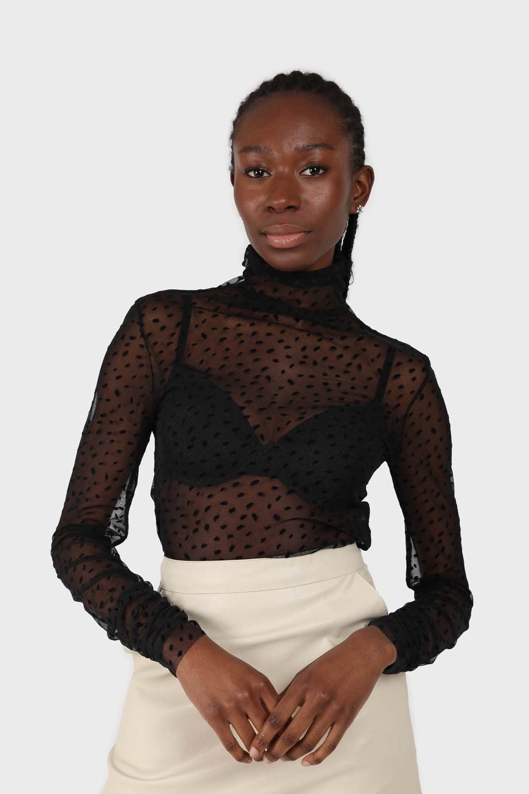 All black flecked sheer long sleeved top_2