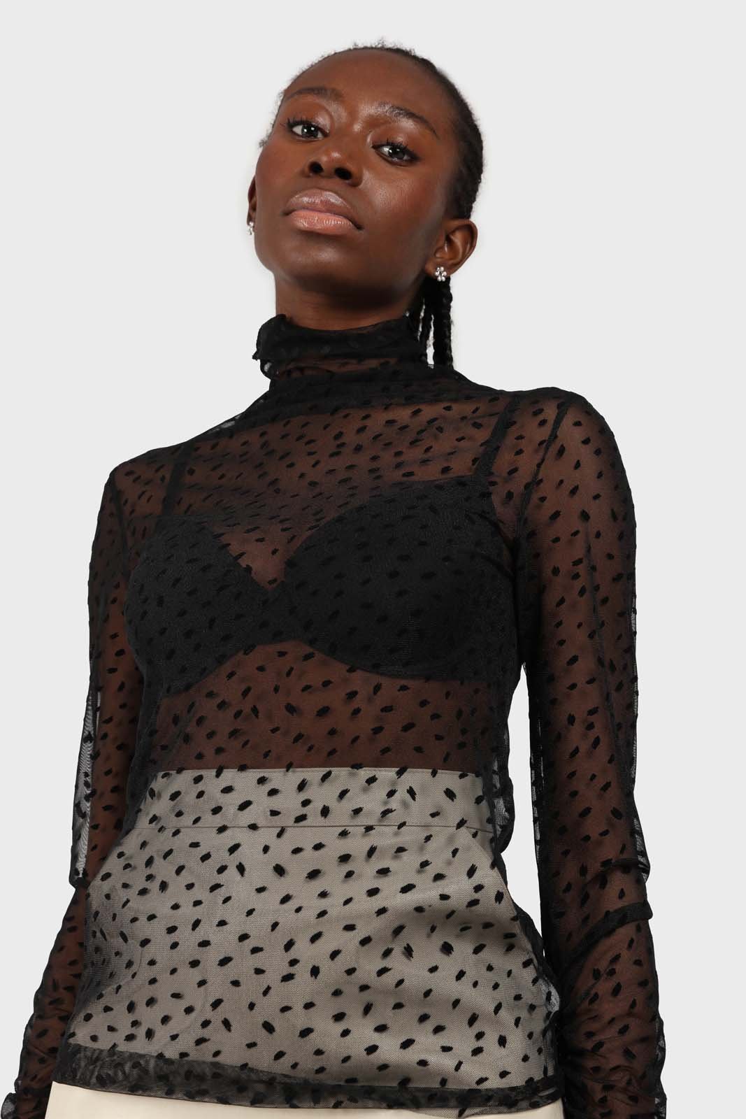 All black flecked sheer long sleeved top_6