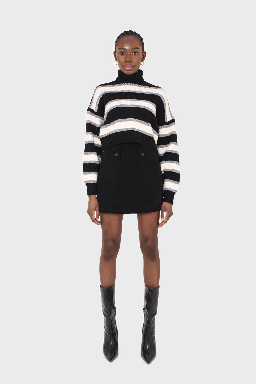 Black double button panel pocket mini skirt_2