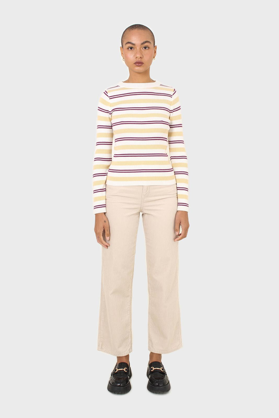 Ivory purple and yellow multistripe knit top_3