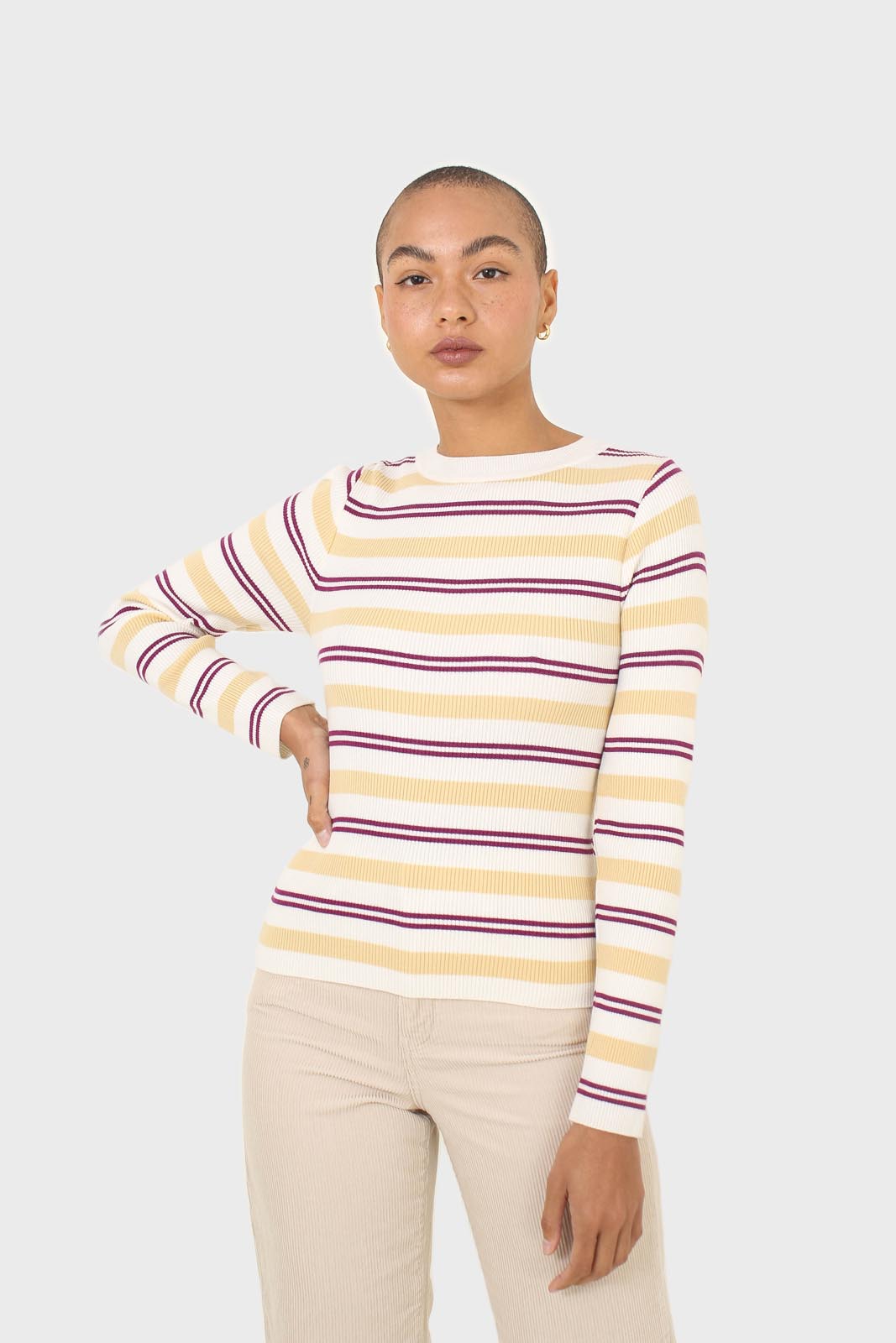 Ivory purple and yellow multistripe knit top_9