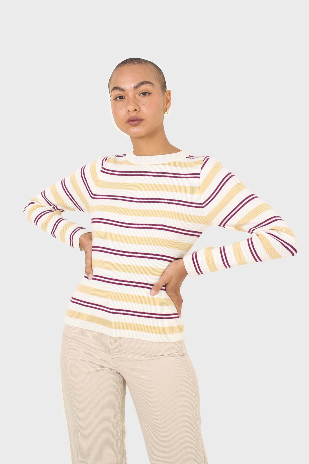 Ivory purple and yellow multistripe knit top_1