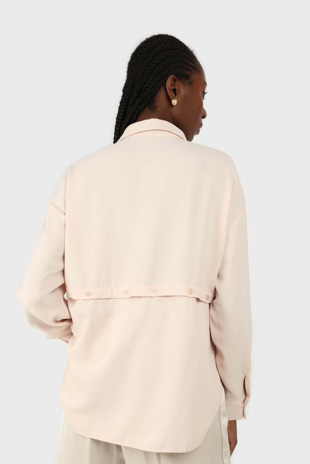 Pale pink button row silky shirt blouse_2