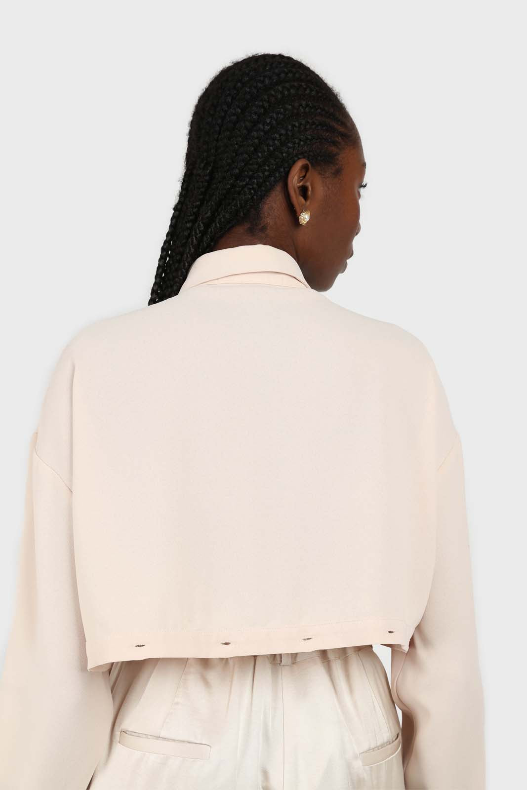 Pale pink button row silky shirt blouse_7