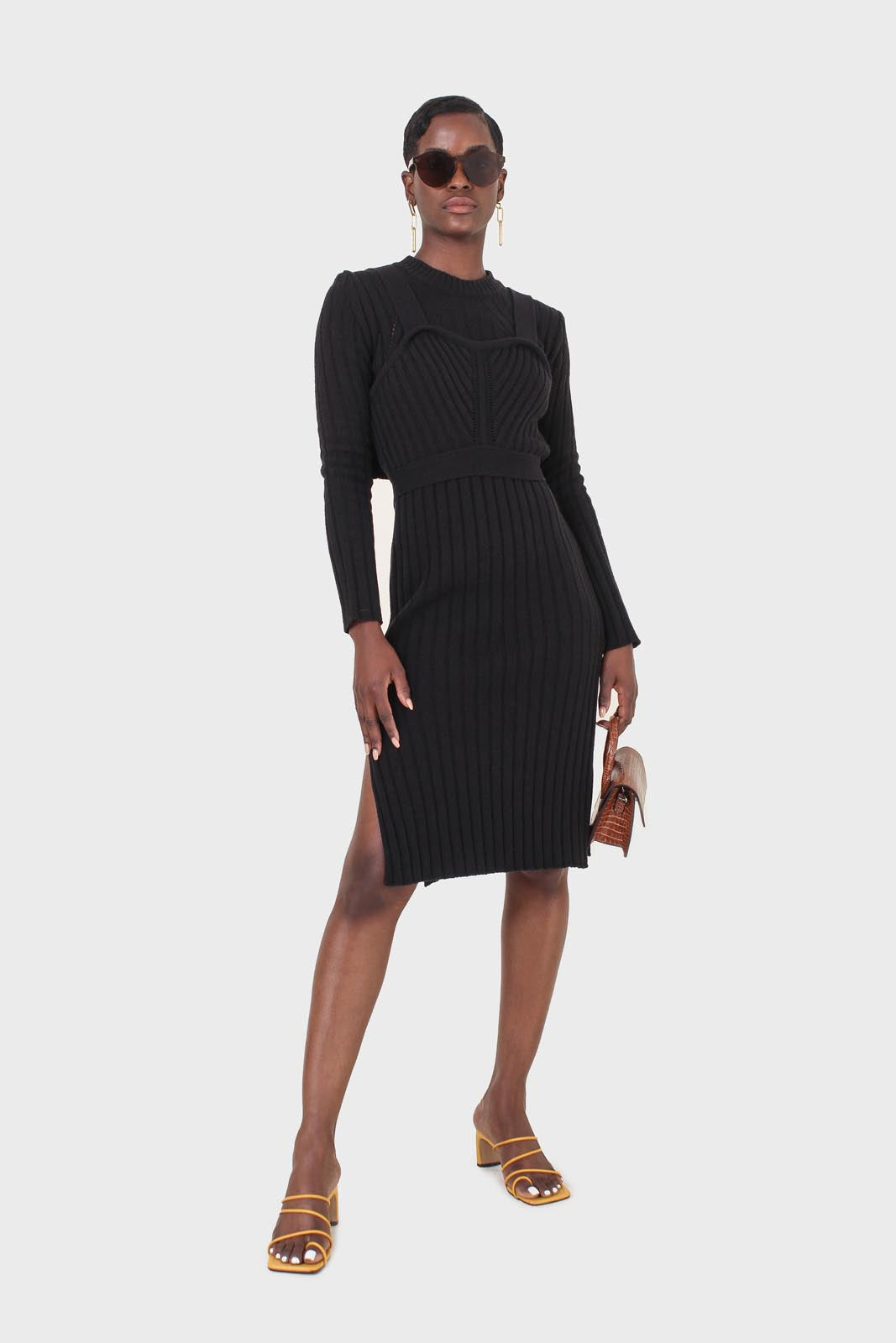 Black wool dress bustier set_1