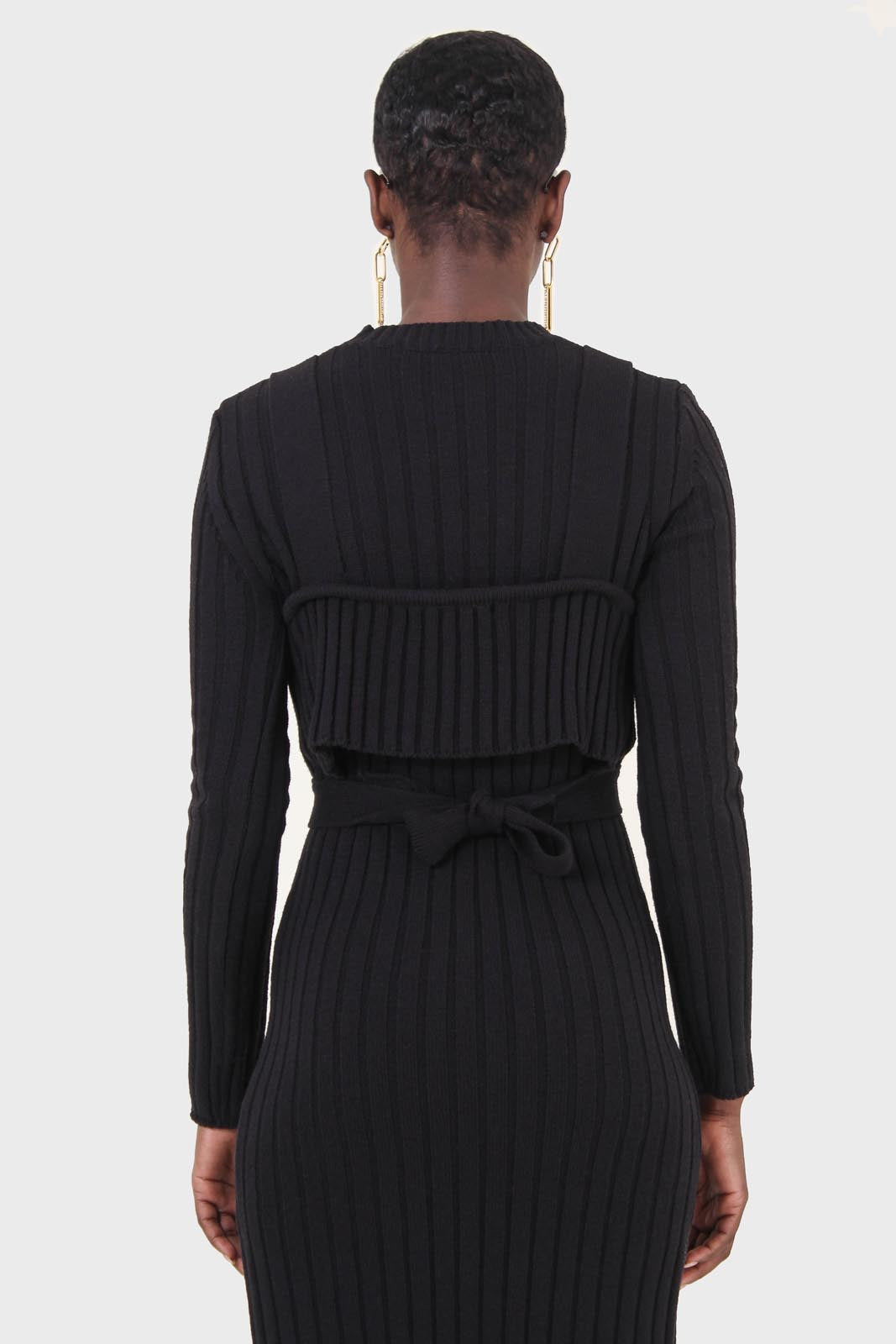 Black wool dress bustier set_5