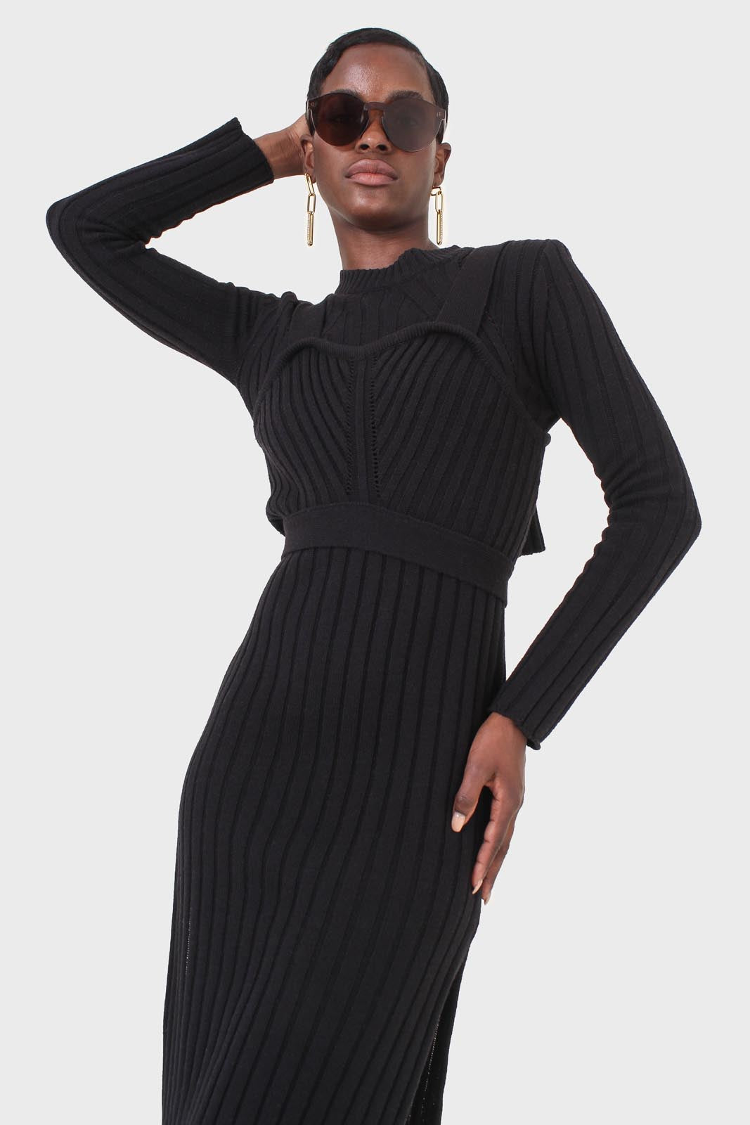 Black wool dress bustier set_6