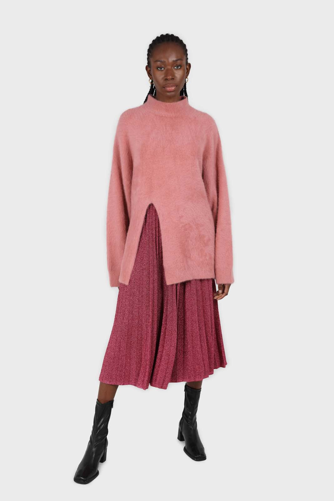 Hot pink glitter micro pleated maxi skirt_2