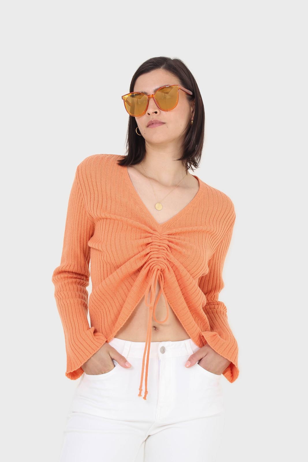 Orange pull front ribbed knit jumper_1