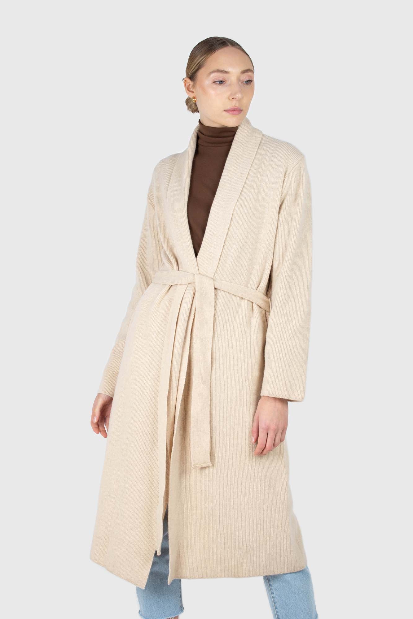 Beige wool blend extra long cardigan_1