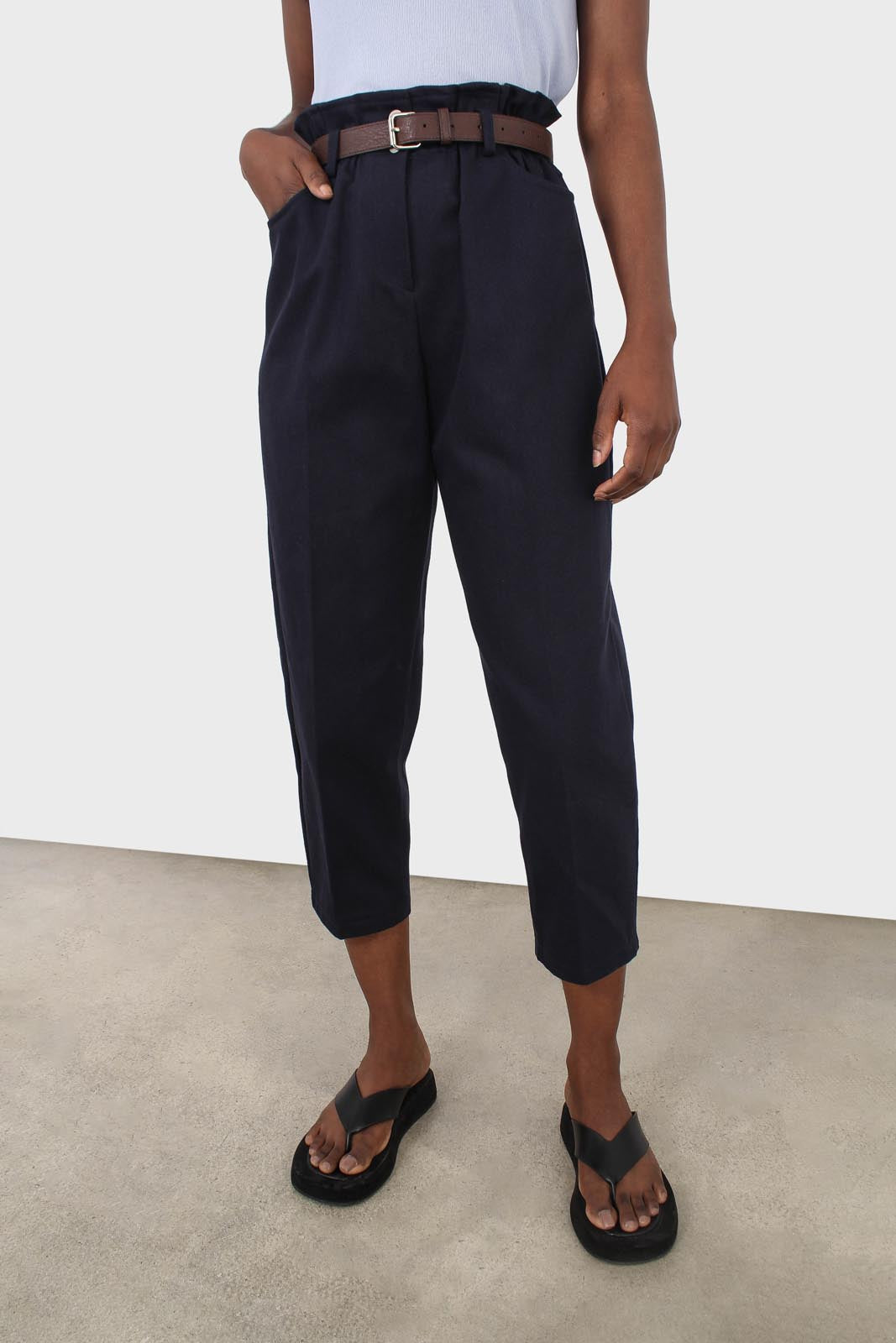 Navy boy fit belted trousers_3