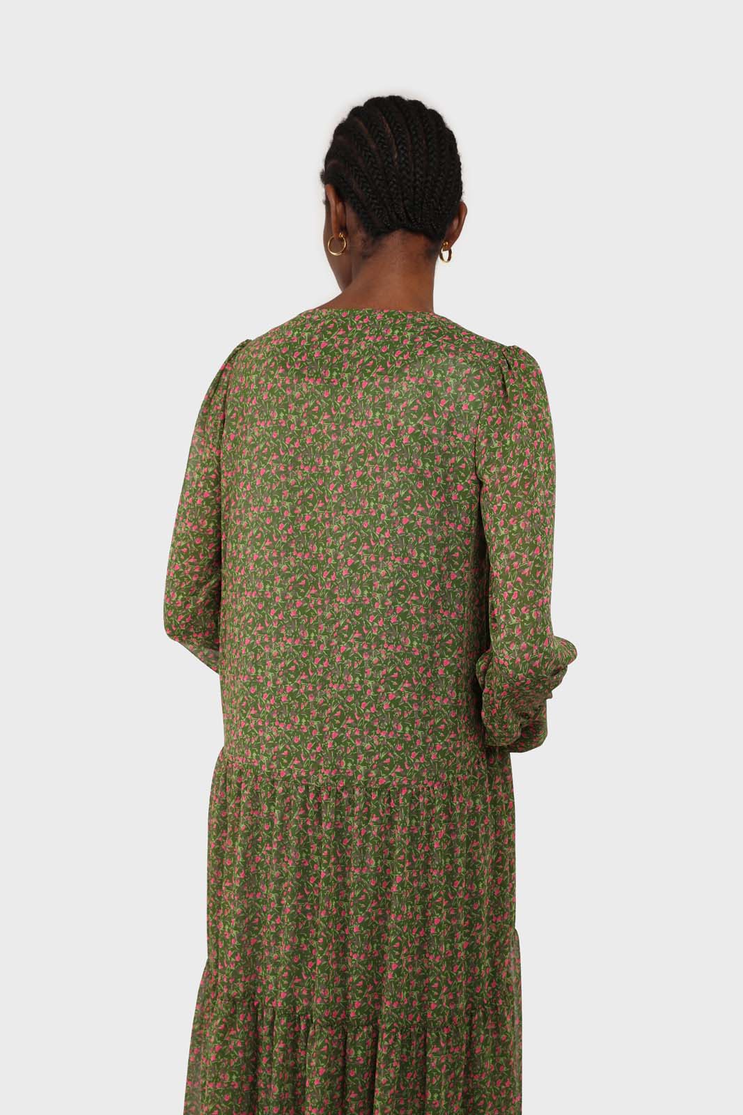 Khaki button front floral maxi dress_4