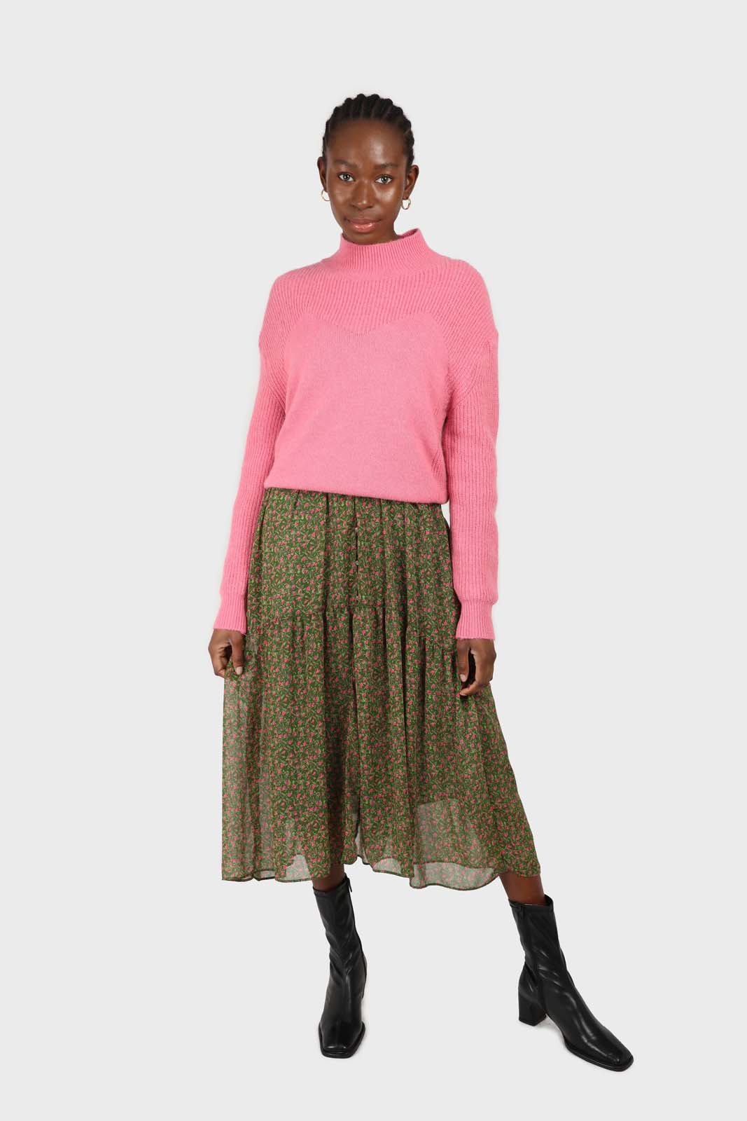 Khaki button front floral maxi dress_5