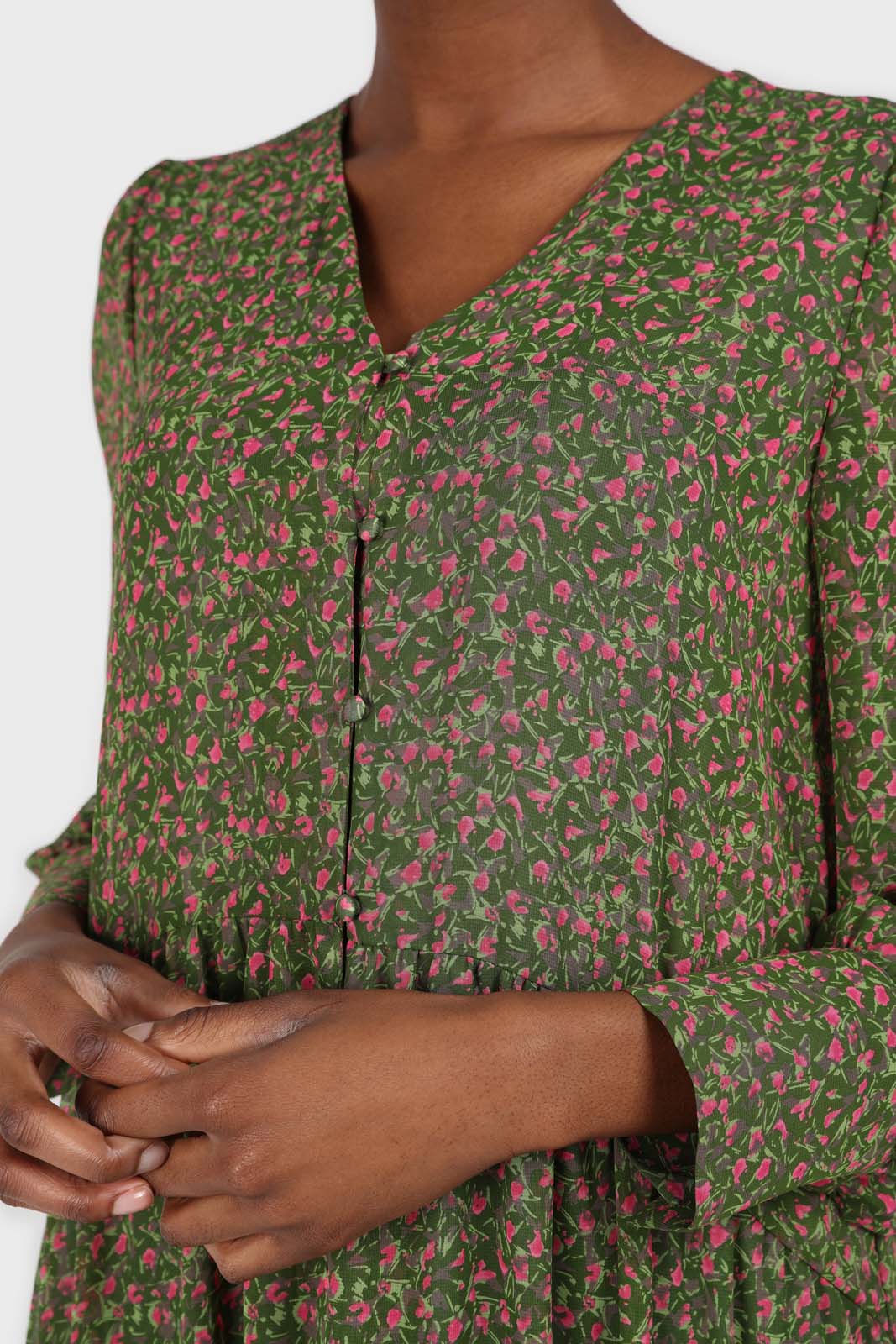 Khaki button front floral maxi dress_7