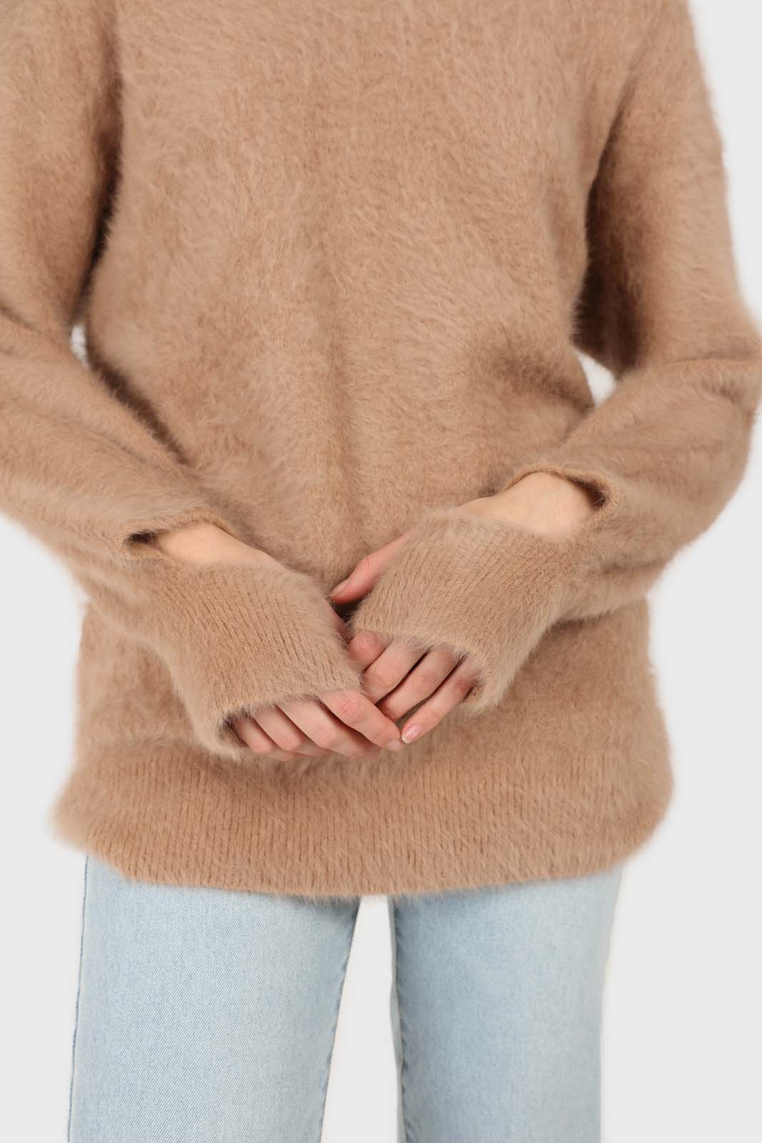 Beige furry angora slit sleeve jumper_3