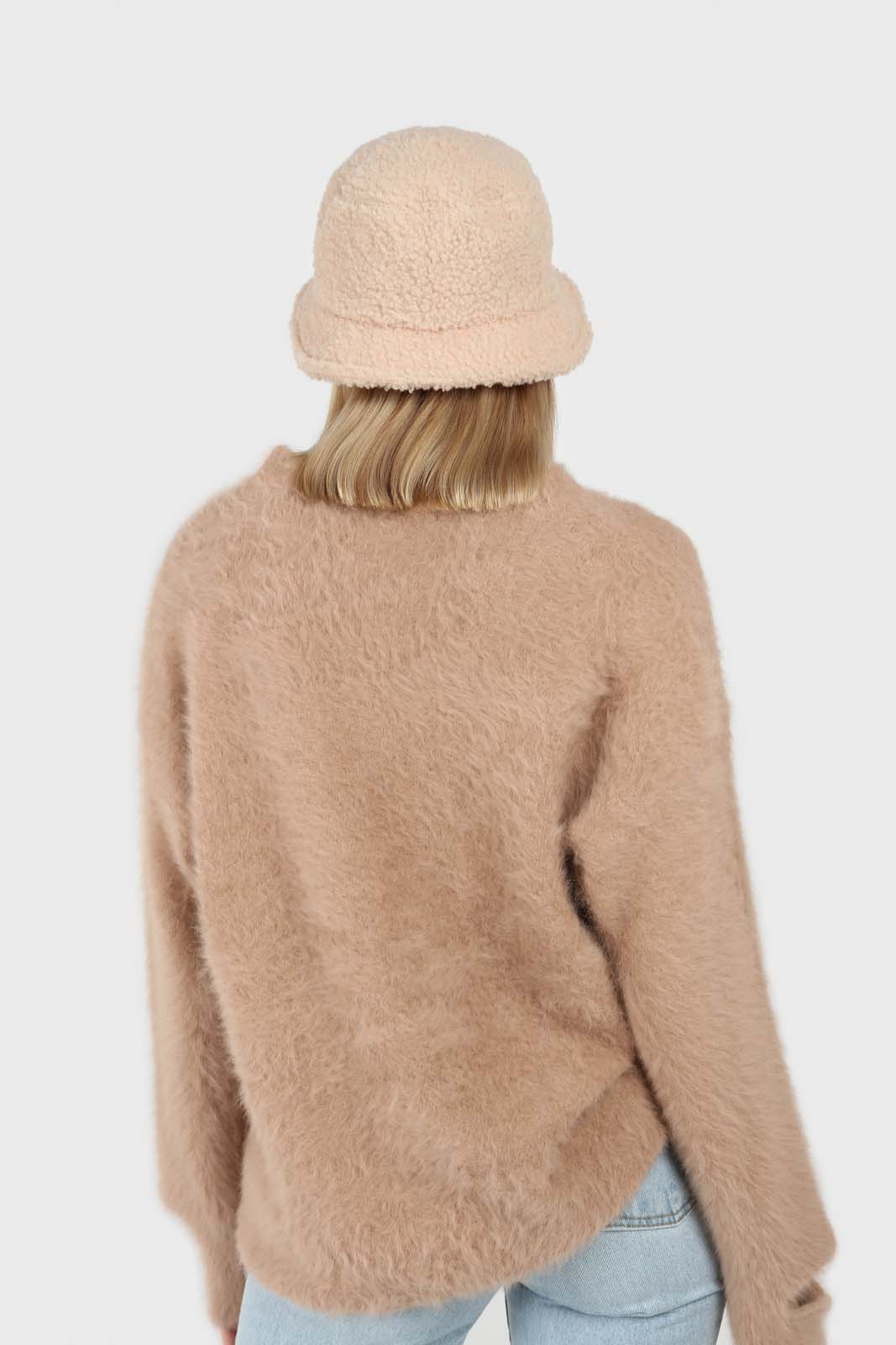 Beige furry angora slit sleeve jumper_4