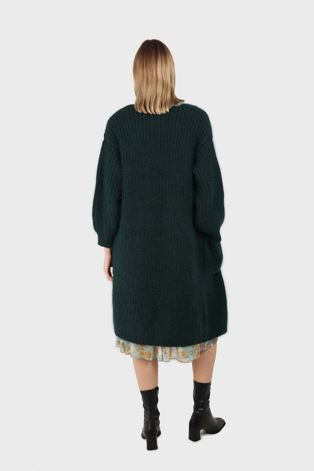 Deep green ribbed angora long cardigan_5