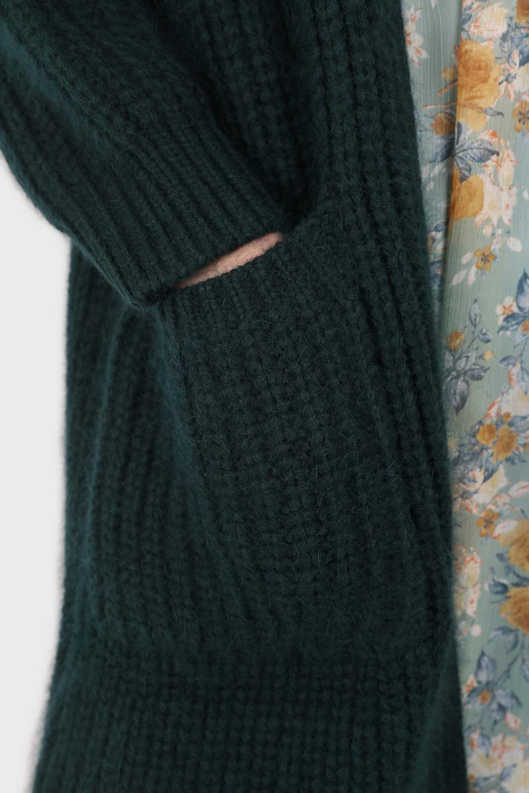 Deep green ribbed angora long cardigan_3