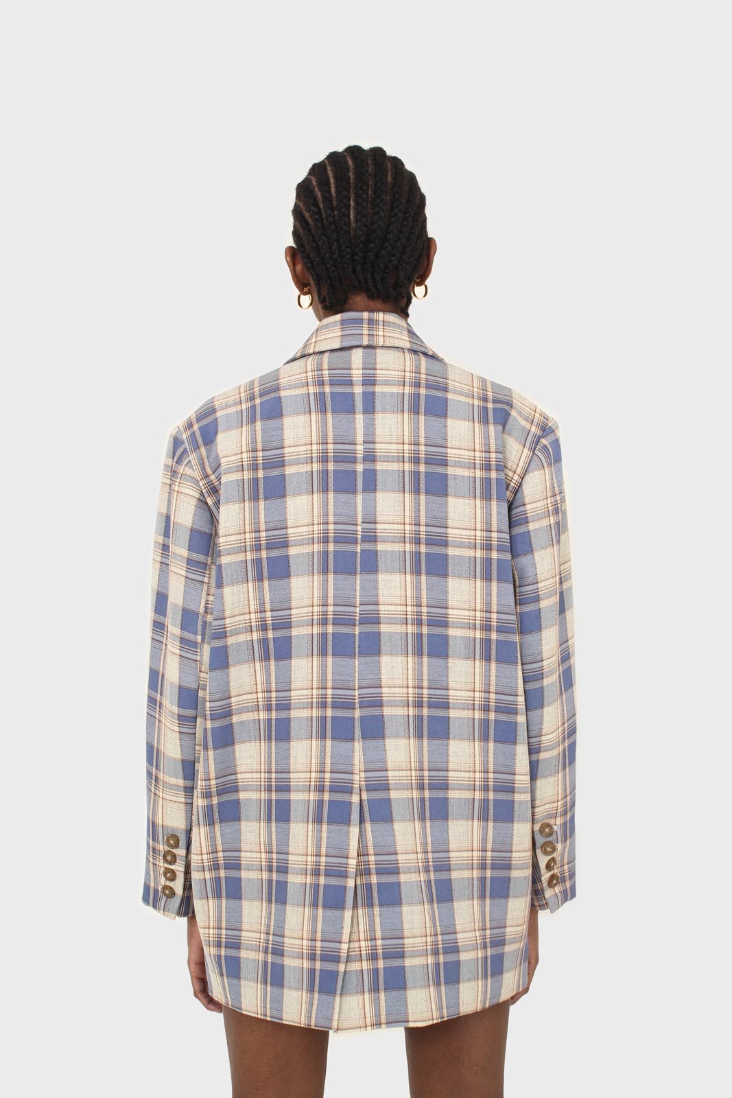 Blue and yellow checked oversized blazer_9