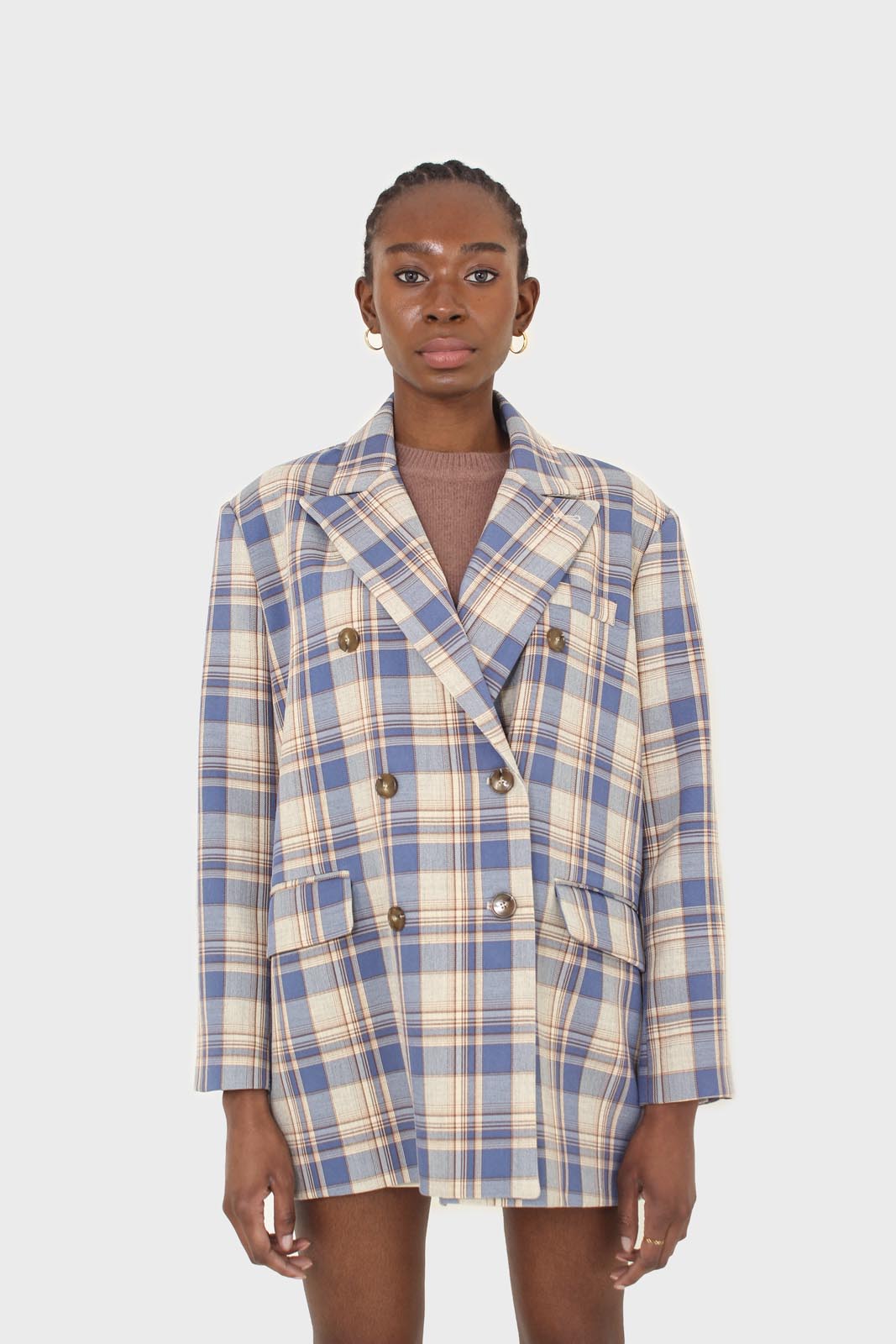 Blue and yellow checked oversized blazer_8