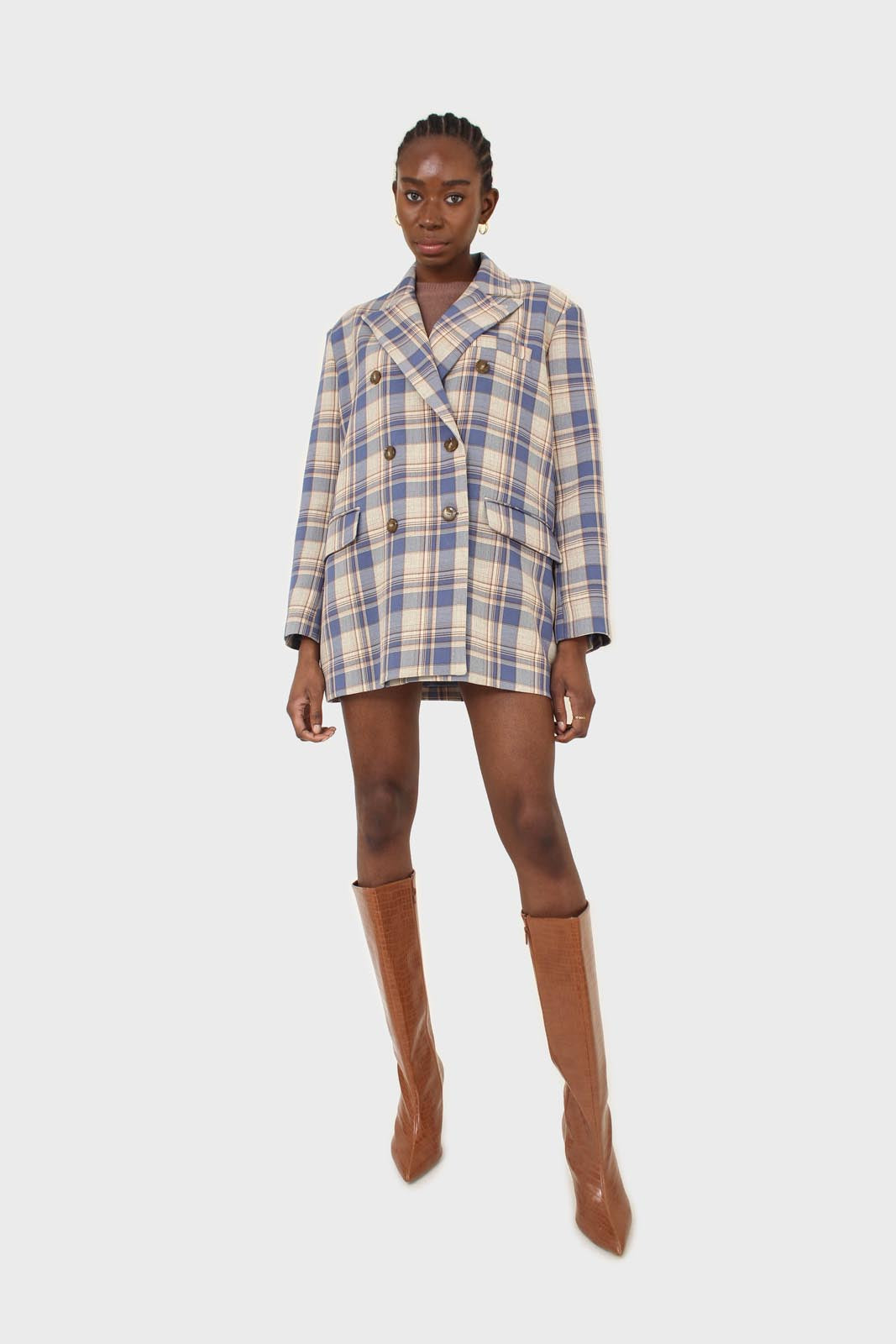 Blue and yellow checked oversized blazer_2