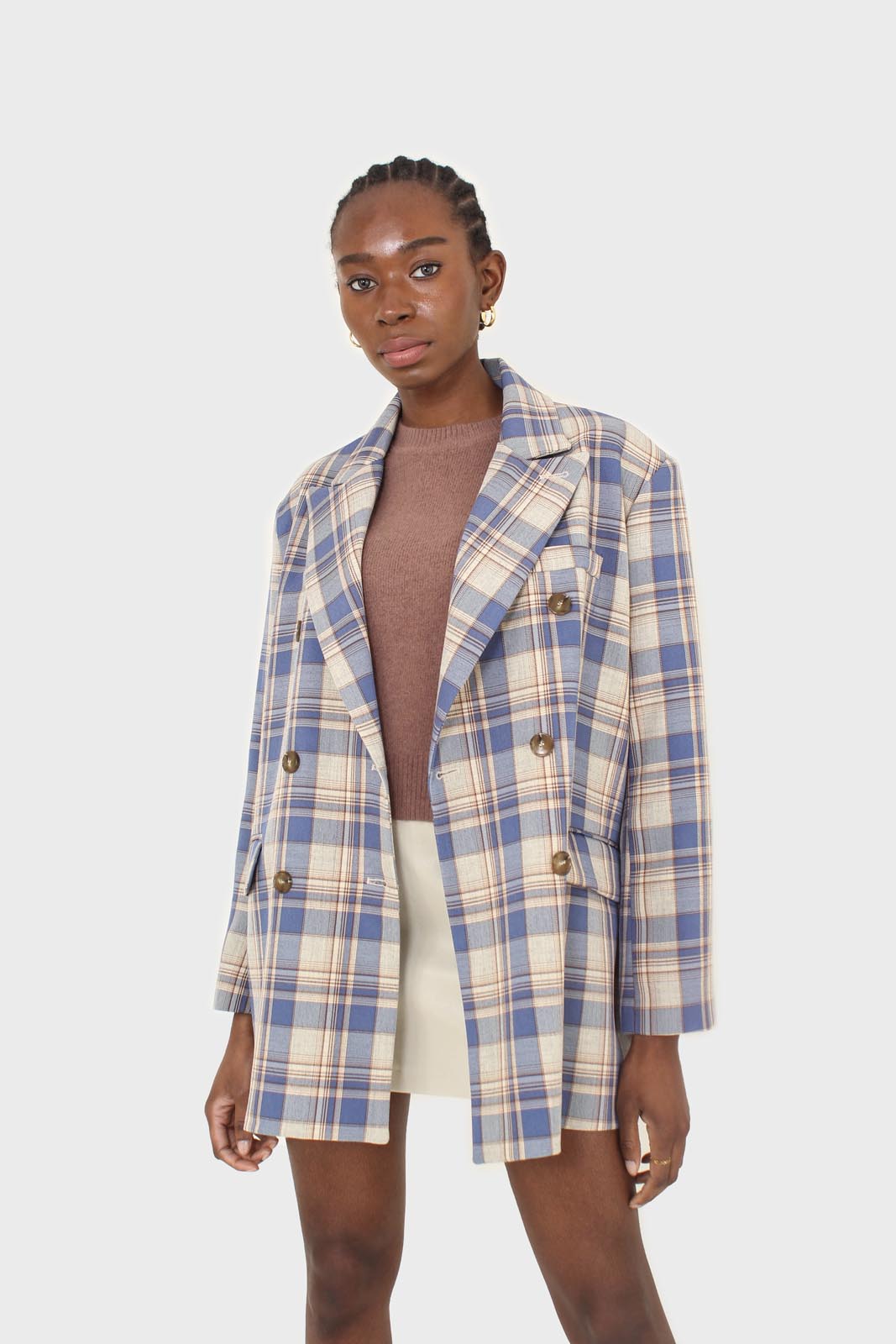Blue and yellow checked oversized blazer_7