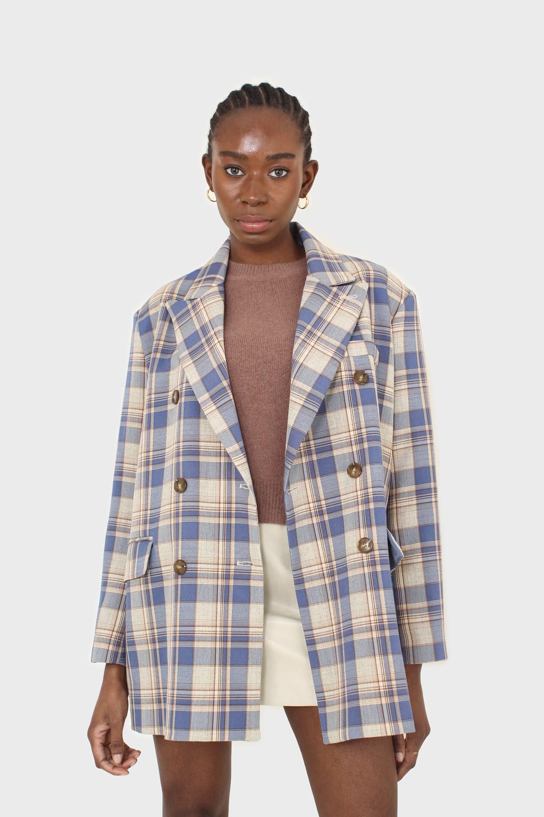 Blue and yellow checked oversized blazer_1
