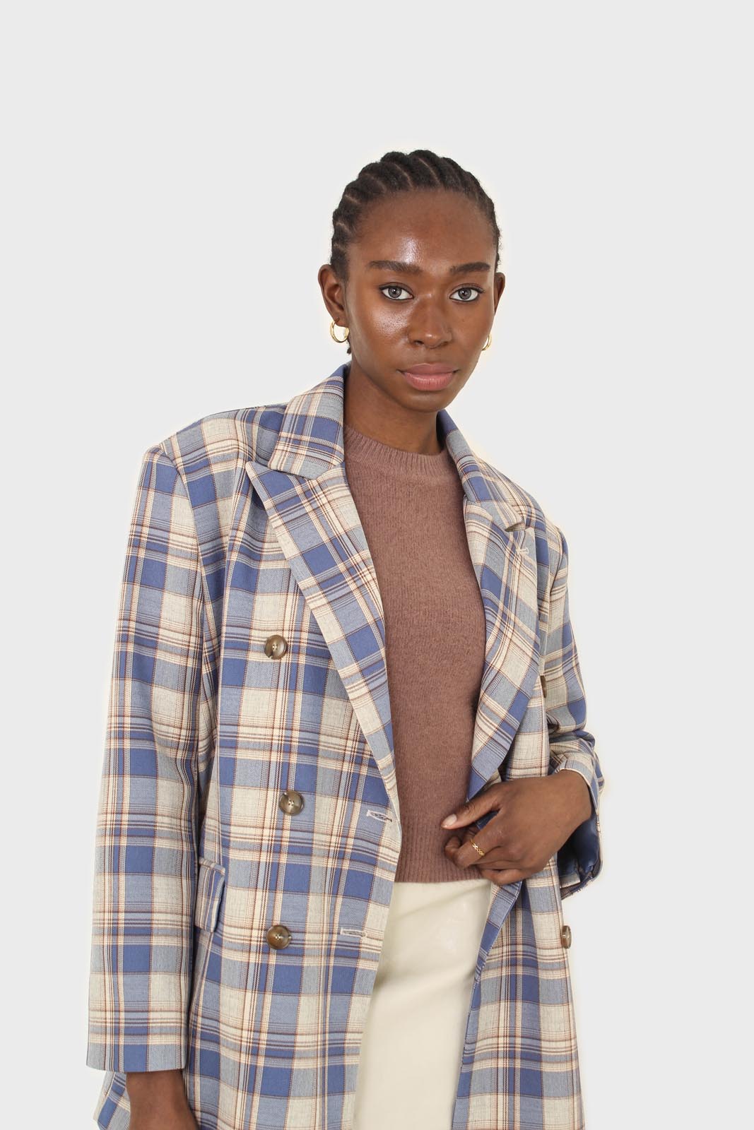 Blue and yellow checked oversized blazer_3
